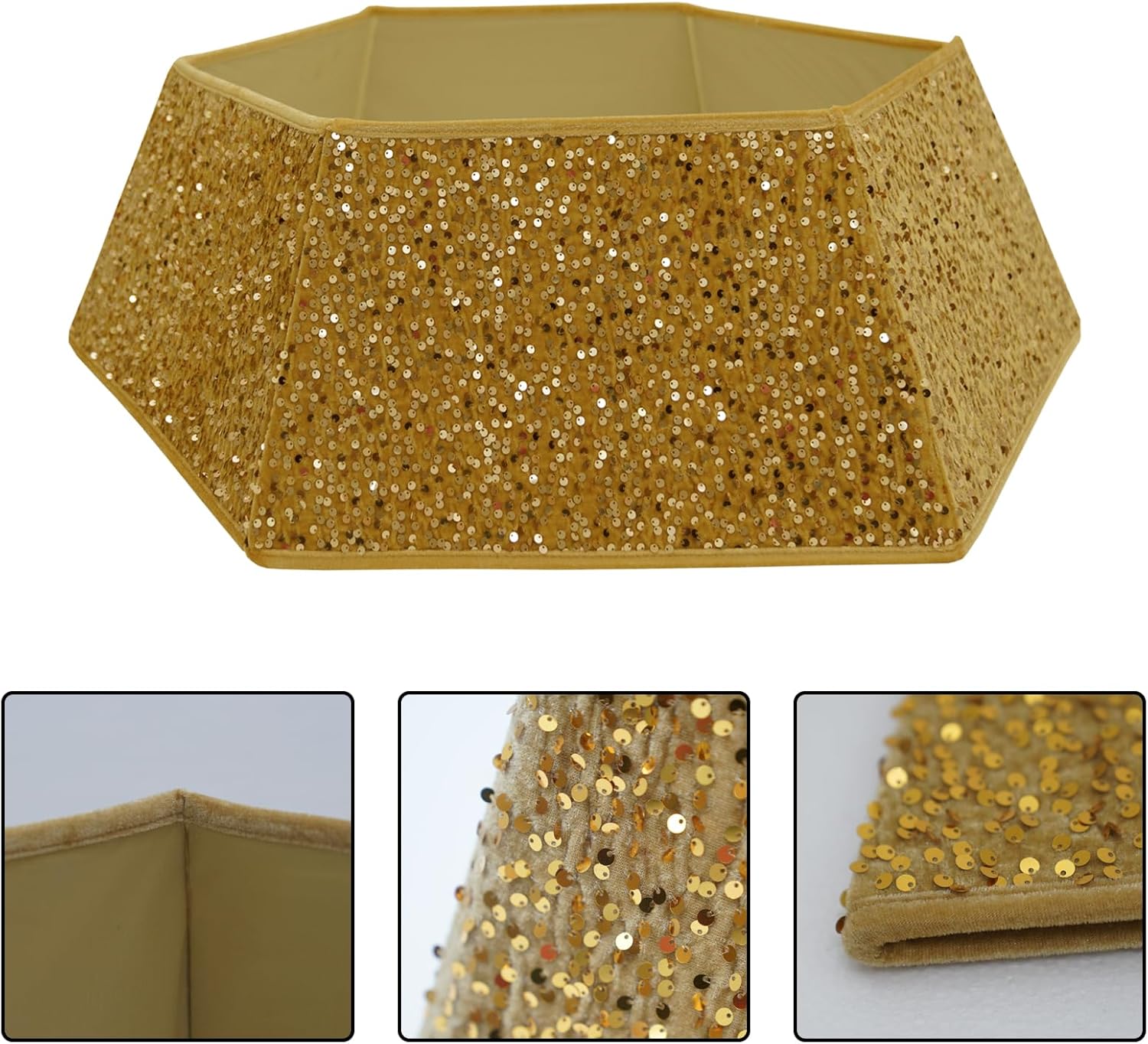 XmasExp Christmas Tree Collar, 33.5 inch Sequin Tree Skirt Stand Base Cover for Home Decor, Large Size 6 Piece Gold