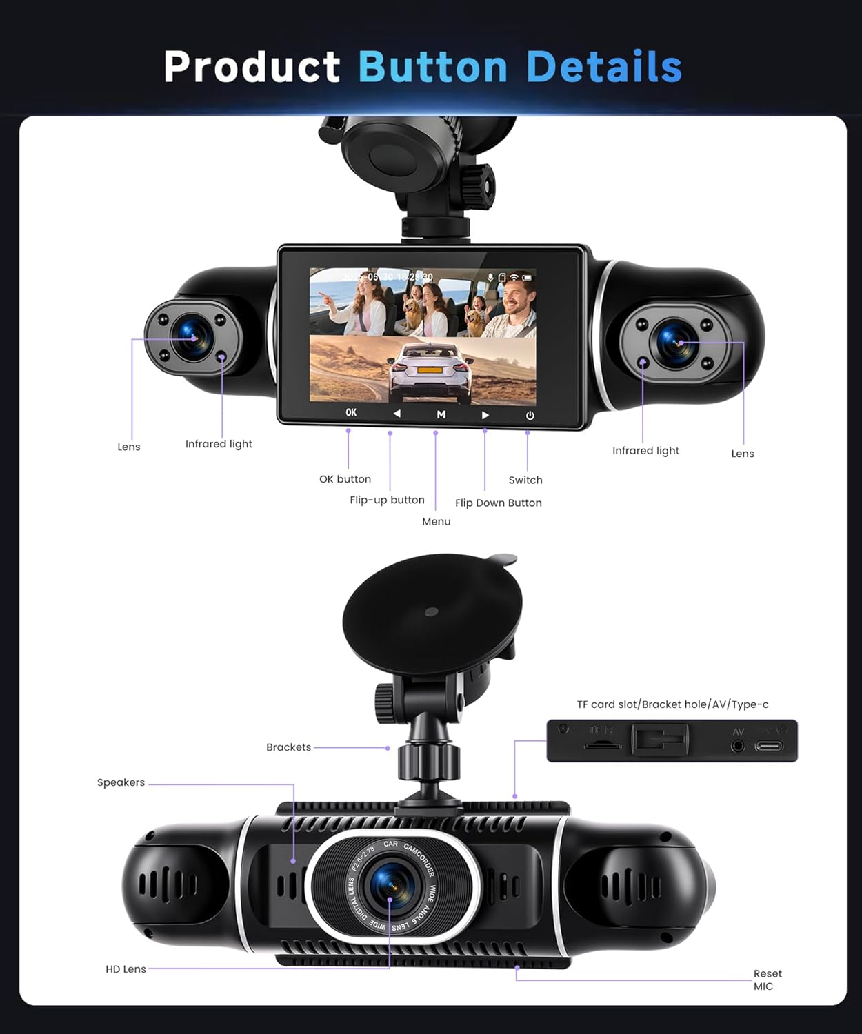 4 Channel 360°Dash Cam Front and Rear Inside Left Right, 2K Dash Camera for Cars Support WiFi,Built-in Night Vision Sensitive Motion Detection 24/7 Recording Parking Mode Monitor Reversing