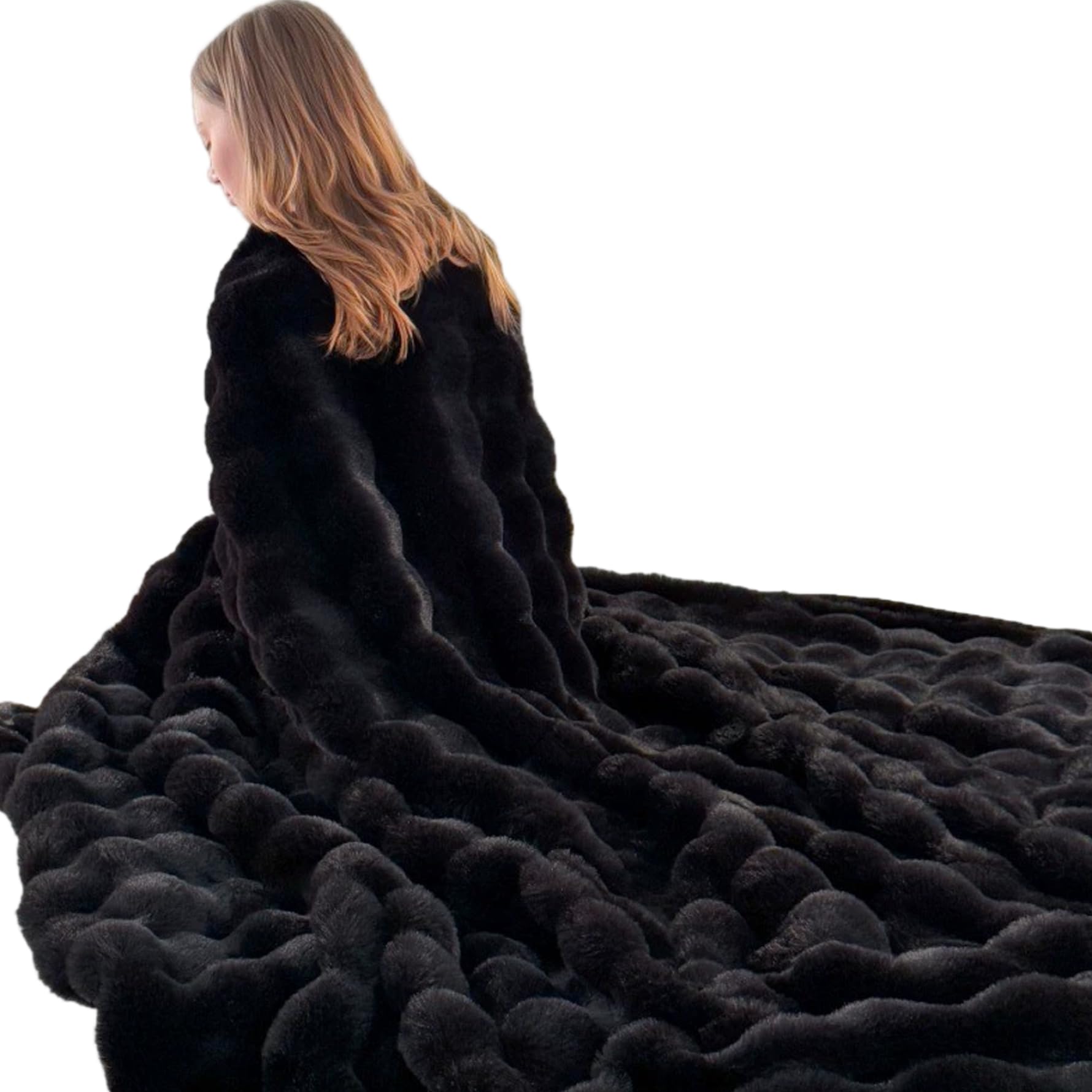 Couverture fausse fourrure lapin noire 130x160cm pour lit et canapé