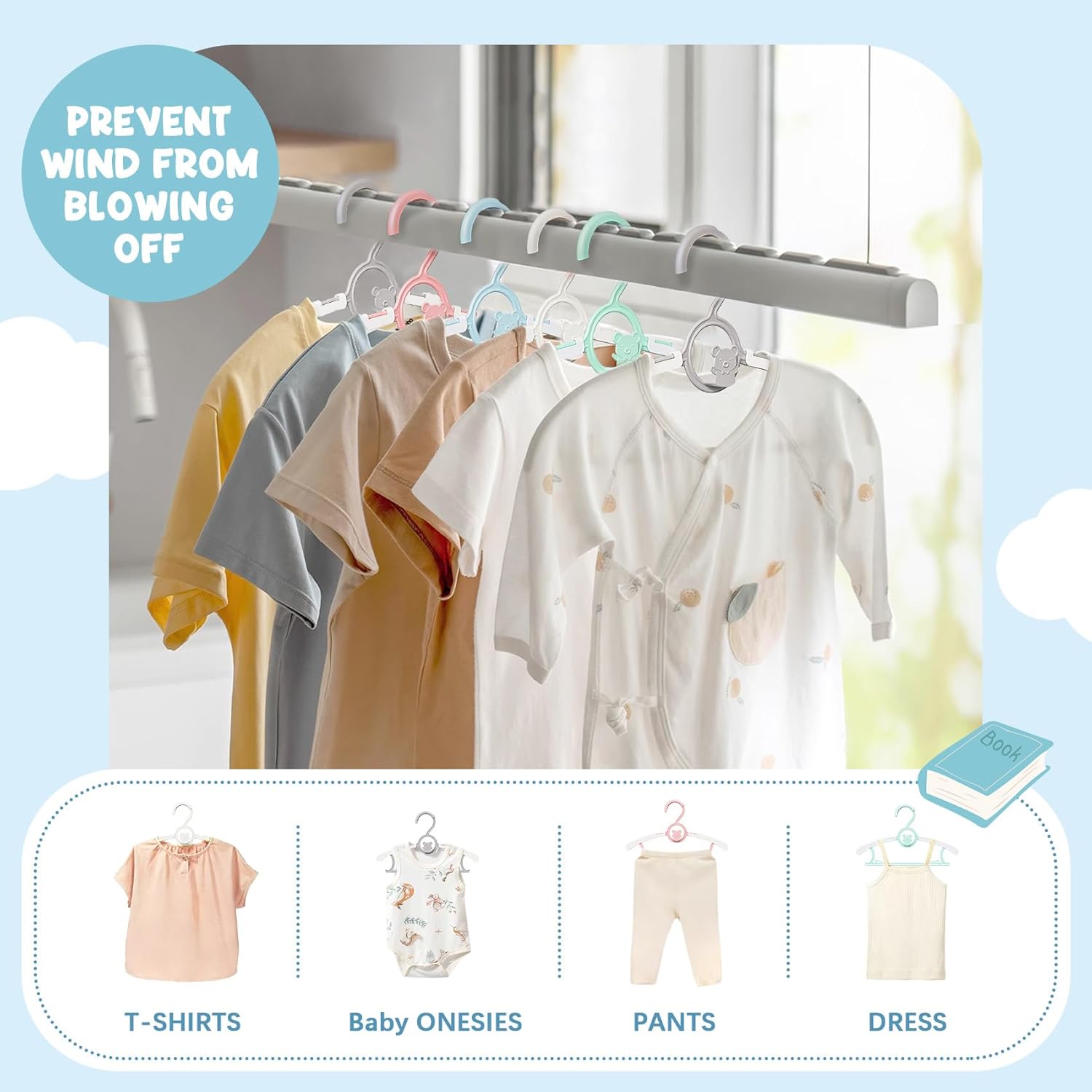 50 Pack Kids Hangers for Nursery Closet, Adjustable Non-Slip Toddler Baby Hangers with Windproof Buckle, 11-14" Infant Child Plastic Clothes Pant Hanger for Boys Girls Newborn Adult, Multi - Image 4