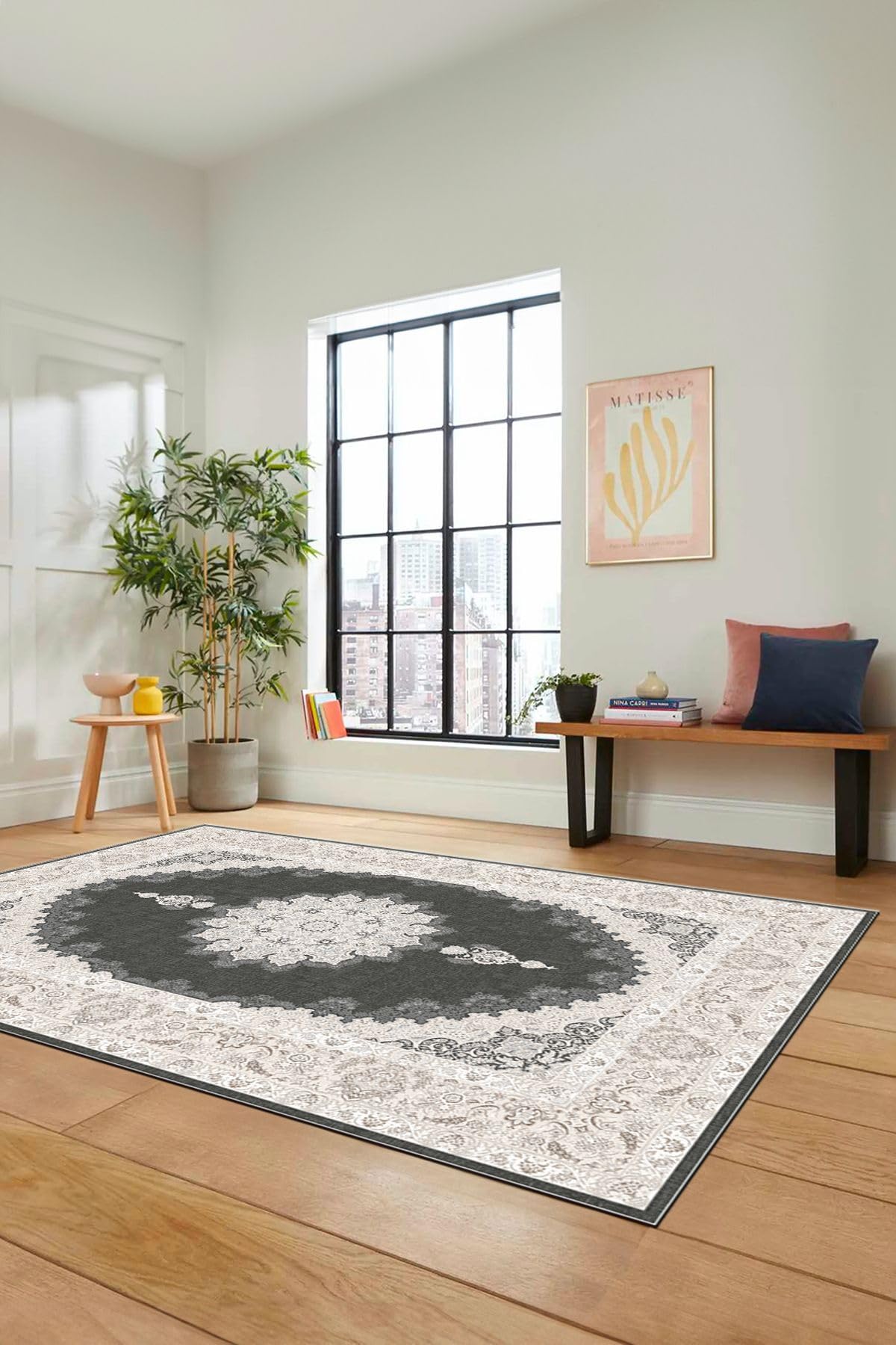 Evdeya Dijital Kaymaz Yıkanabilir Göbekli Klasik Desen Mutfak Salon Halısı KLASİK-03, Vizon, 100 x 300