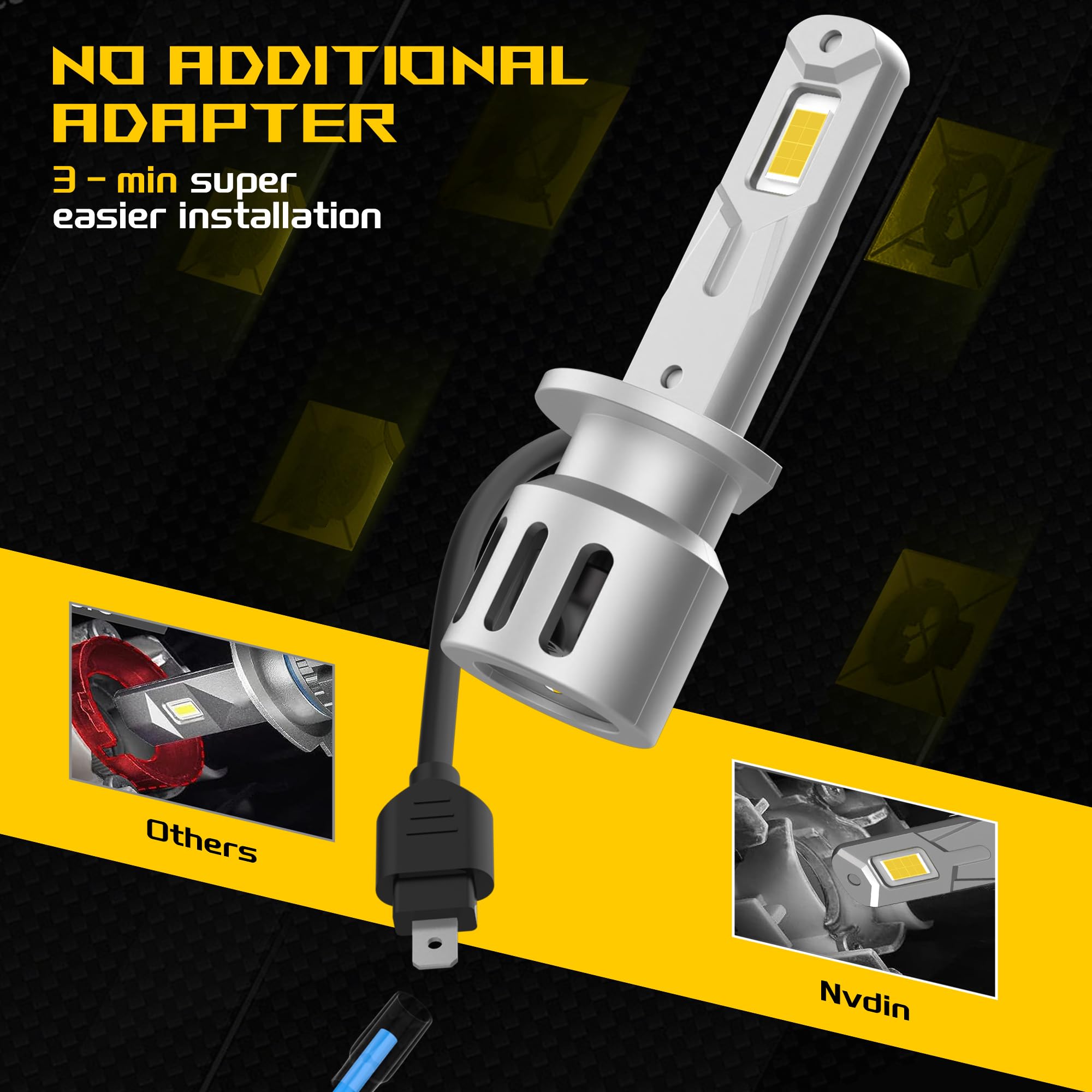 ampoules h1 led 22000lm, lampe de phare 12v pour voiture et moto, taille des halogènes 1:1, montage direct pour les feux de route ou croisement, 6000k blanc