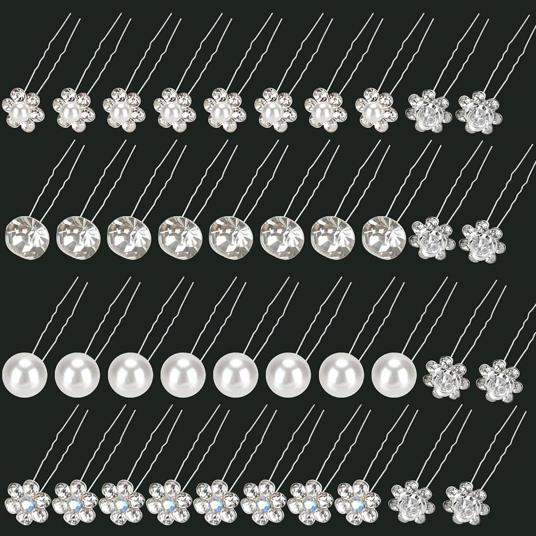 Set de 40 Horquillas para el Cabello de Novia con Diamantes en Forma de U, Accesorios de Dama de Honor para Mujeres y Niñas en Bodas y Aniversarios con Flores.