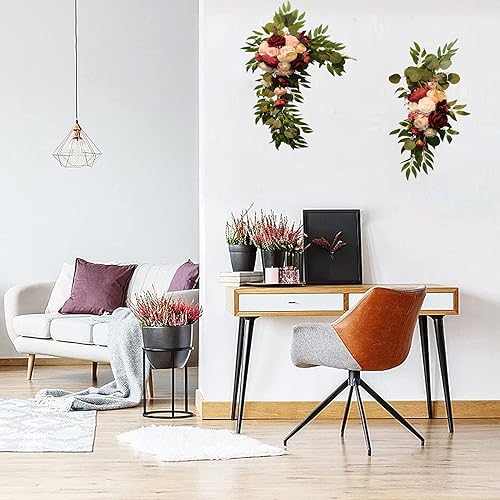 Miniatura 5 de Firlar Kit de flores artificiales para arco de boda, 2 guirnaldas florales decorativas con rosa roja, peonía rosa y hojas de eucalipto, guirnalda de