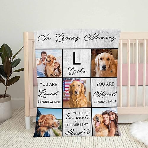 Miniatura 4 de Artsadd Manta de cama conmemorativa personalizada para mascotas, regalos de condolencias, fotos personalizadas de perros, manta en memoria amorosa