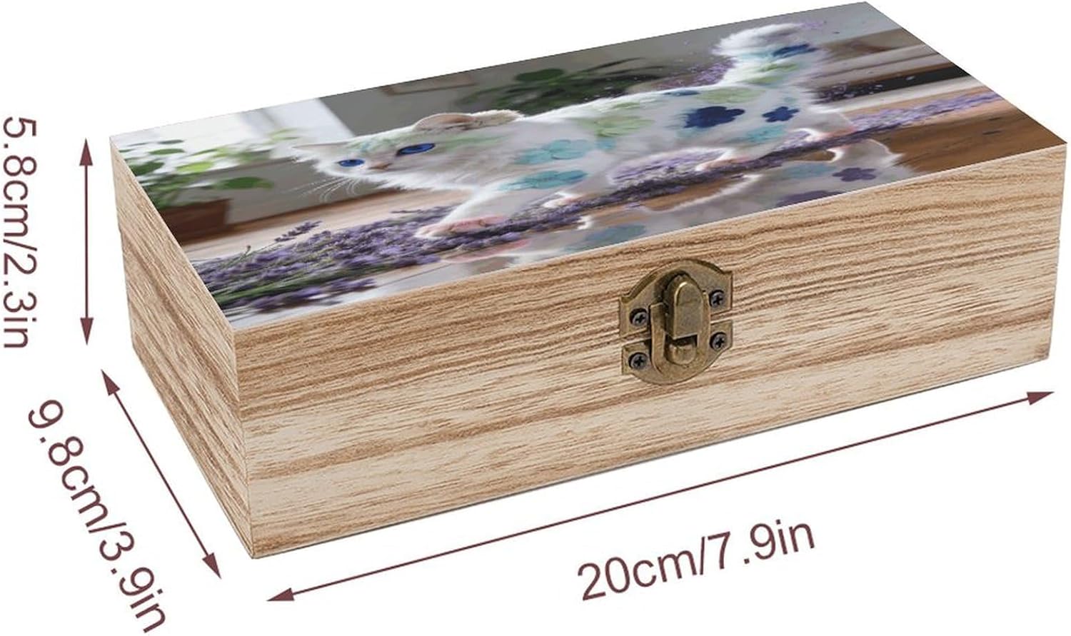 Flower Cat Wood Box Rectangular Organizer Box image 2