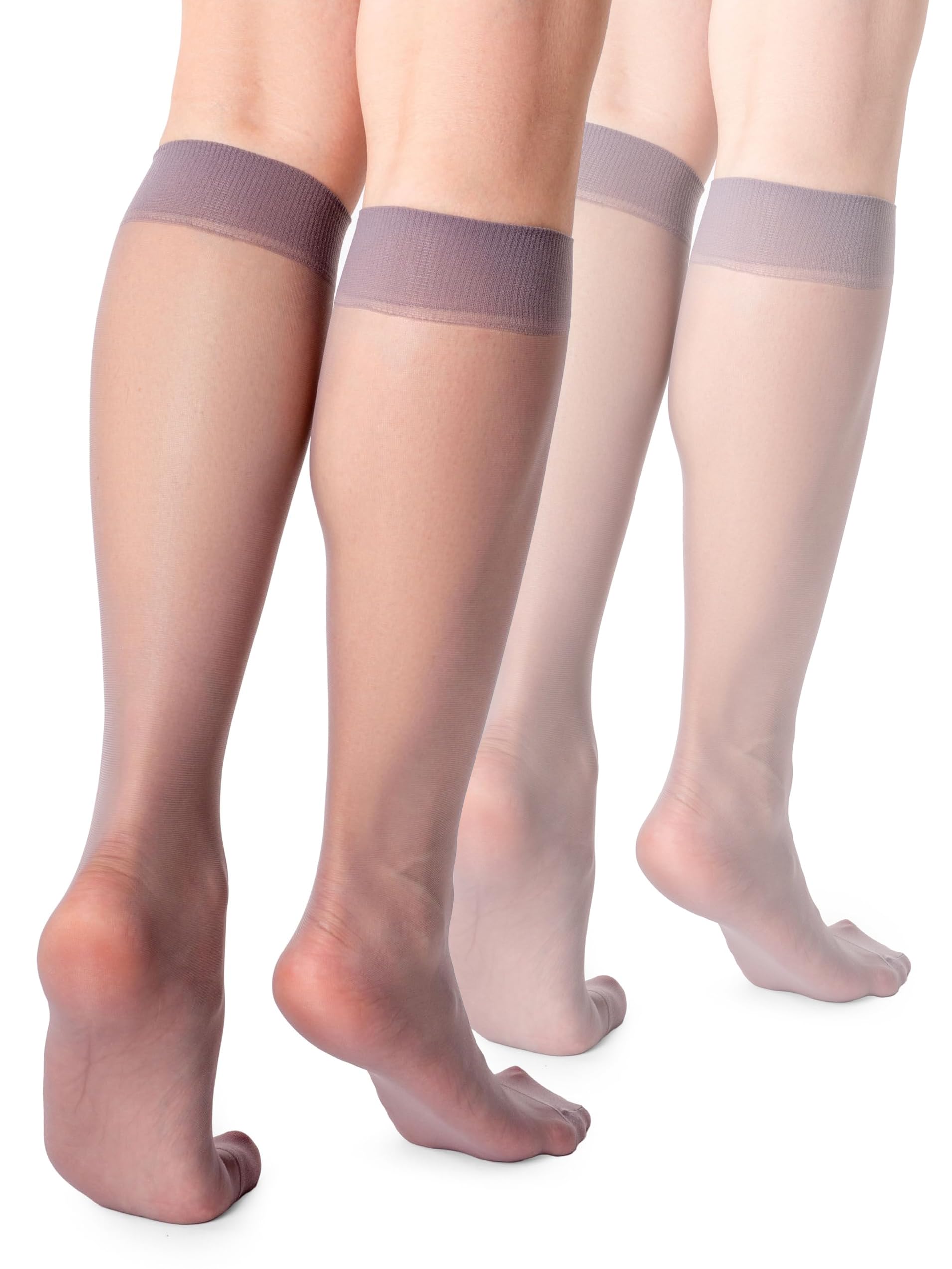 Lores Women's Silver Basic Knee High Socks 15 Den High Pop Matt Semi-Sheer Tights 2 Pairs Natalie,