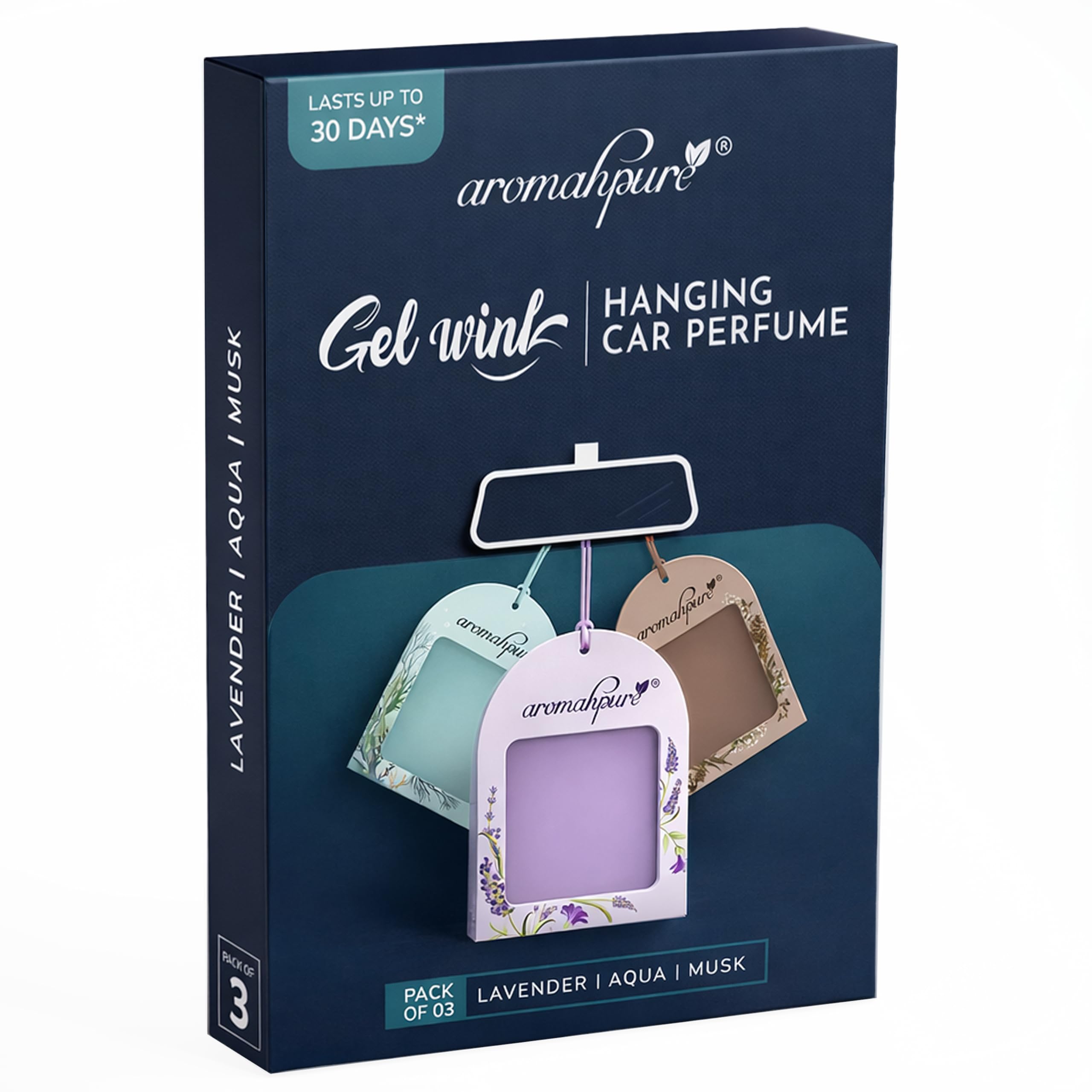 Aromahpure Gel Wink Hanging Car Perfume - Lavender, Musk, ocean | Pack of 3 | Long-Lasting Gel Based Car Air Freshener | Car Accessories | Last Up to 30 Days
