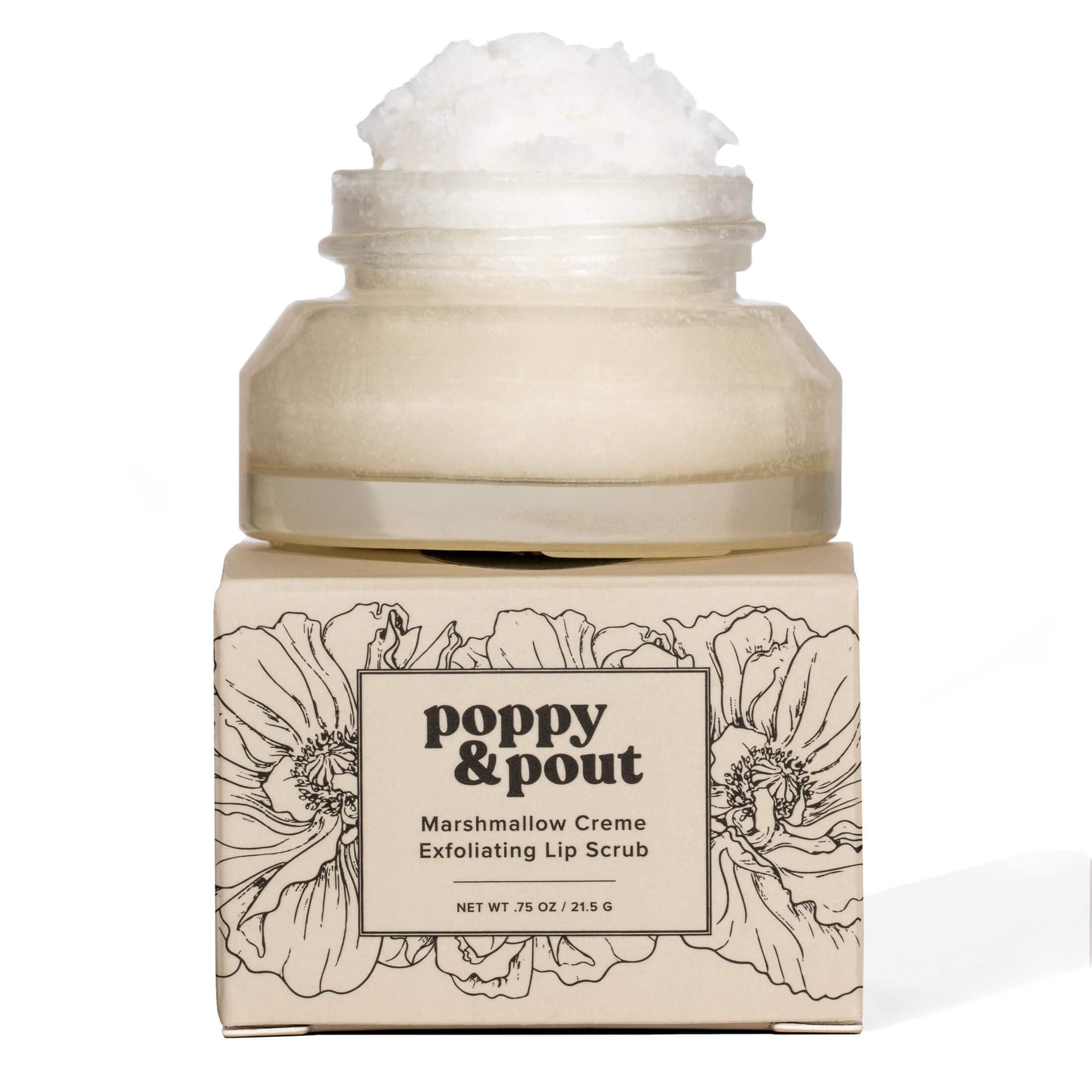 Poppy & Pout Natural Lip Scrub, Moisturizing Sugar Scrub for Dry Lips, Lip Scrubber Exfoliator with Essential Oils Smooths and Hydrates Lips, In