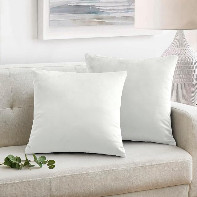 Oxford Homeware Cushion Covers 45 x 45 cm 2 Pack Velvet Square Throw Pillow Cases Decorative White Cushion Cover for Sofa Bedroom Couch Living Room with Invisible Zipper (18 x 18 Inch)