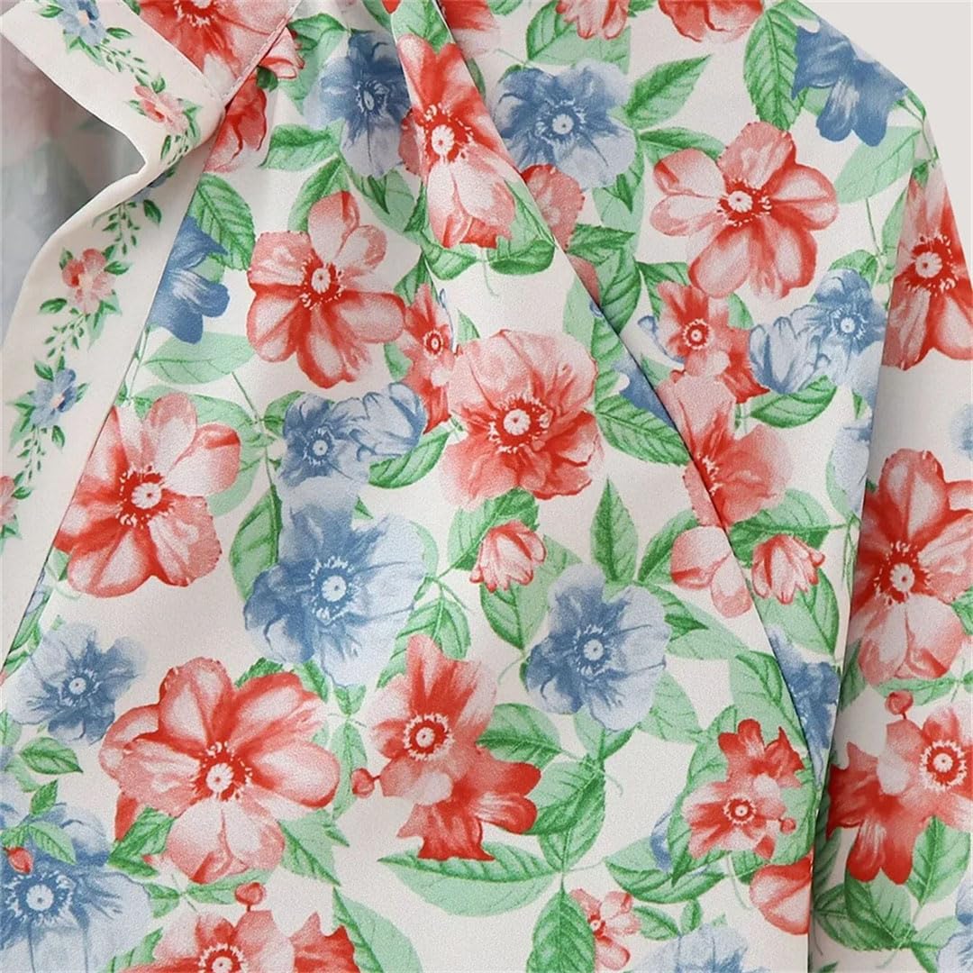 Camicia da donna primaverile in stile francese mezza aperta a maniche lunghe con stampa posizionata