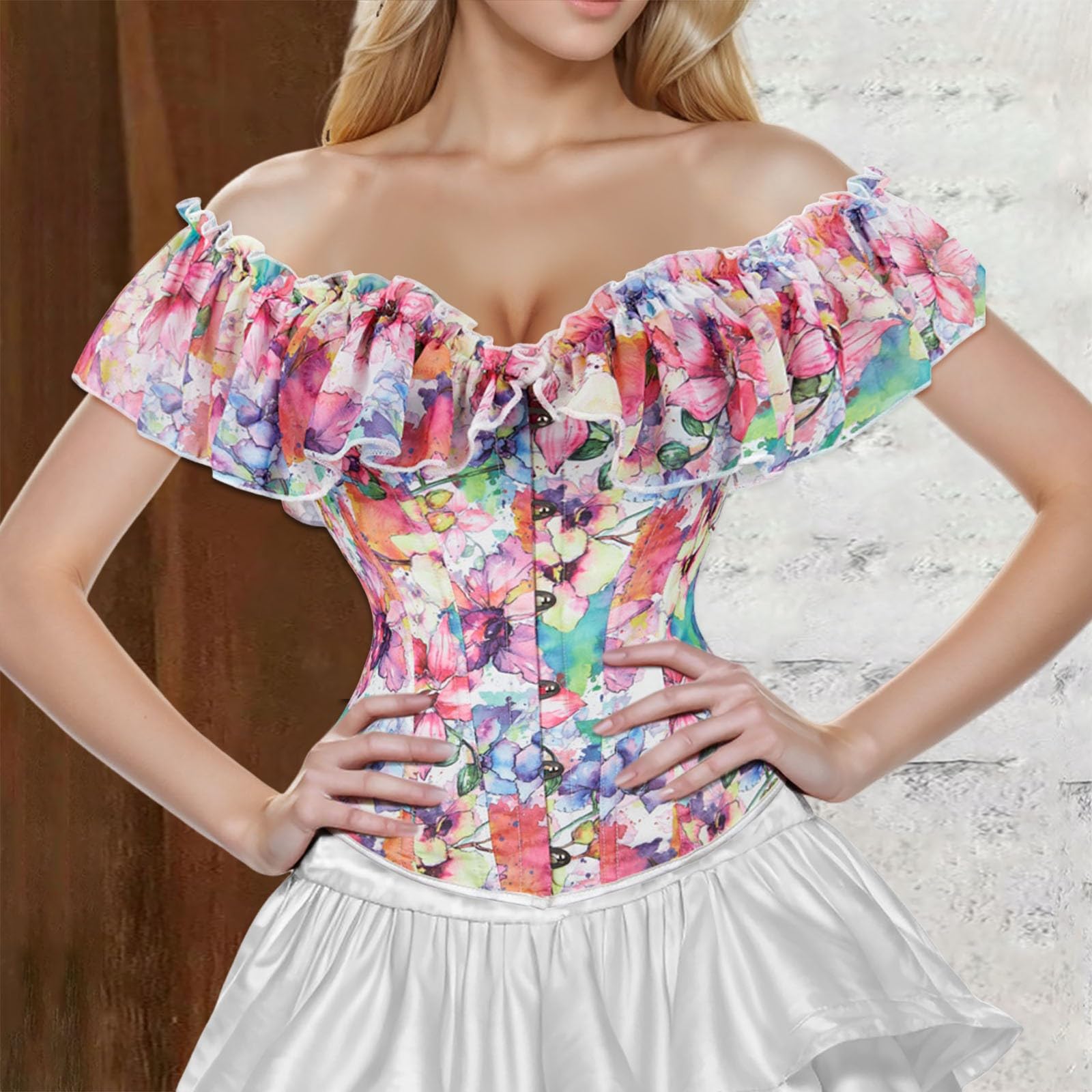 Generisch Elegante corsetto in broccato con maniche ad aletta, da donna