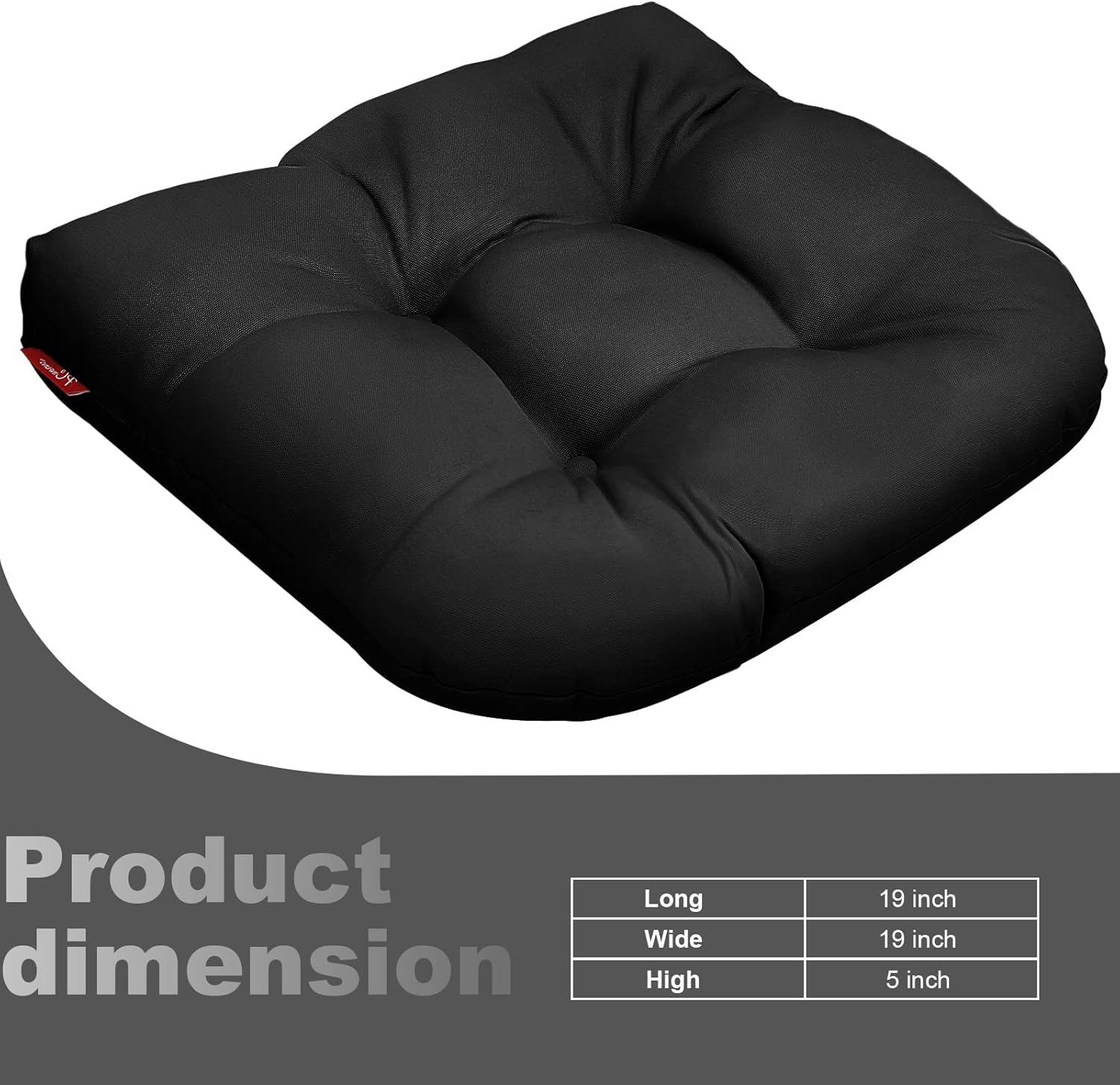 Pcinfuns Outdoor Seat Cushions, 19"x19"x5" Thick Fill Tufted Cushions with Round Corner Patio Chair Pads, Water-Resistant, Black, Set of 2