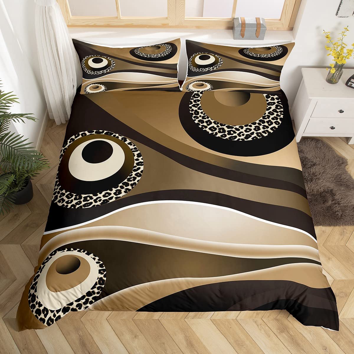 Housse de couette pour femme et homme léopard swirl marron noir