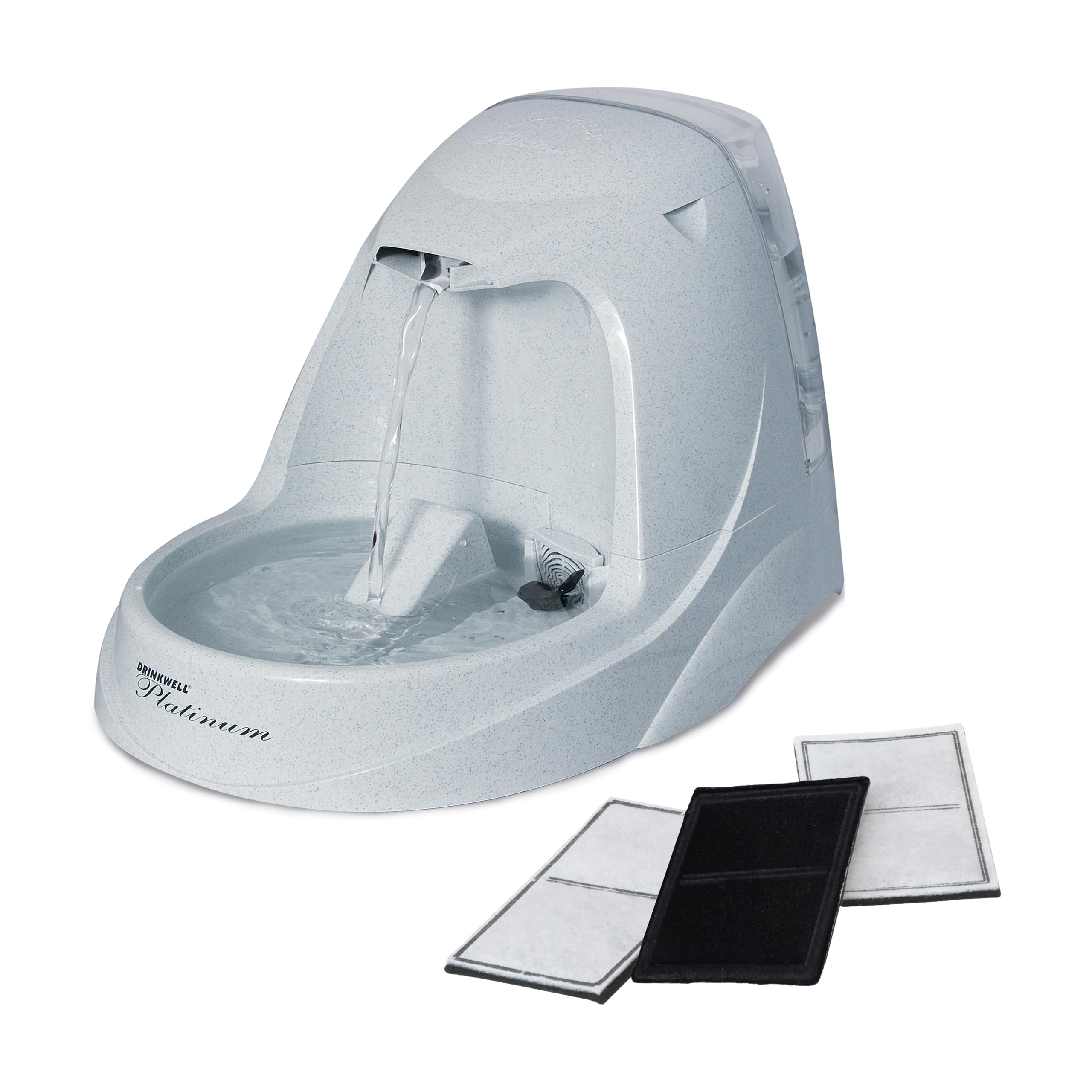 PetSafe Drinkwell Platinum - Fuente de Agua para Gatos – Fuente para Mascotas para Todos los tamaños de Mascotas, fomenta más Beber, Incluye 3 filtros de Carbono de Repuesto adicionales, Uso en