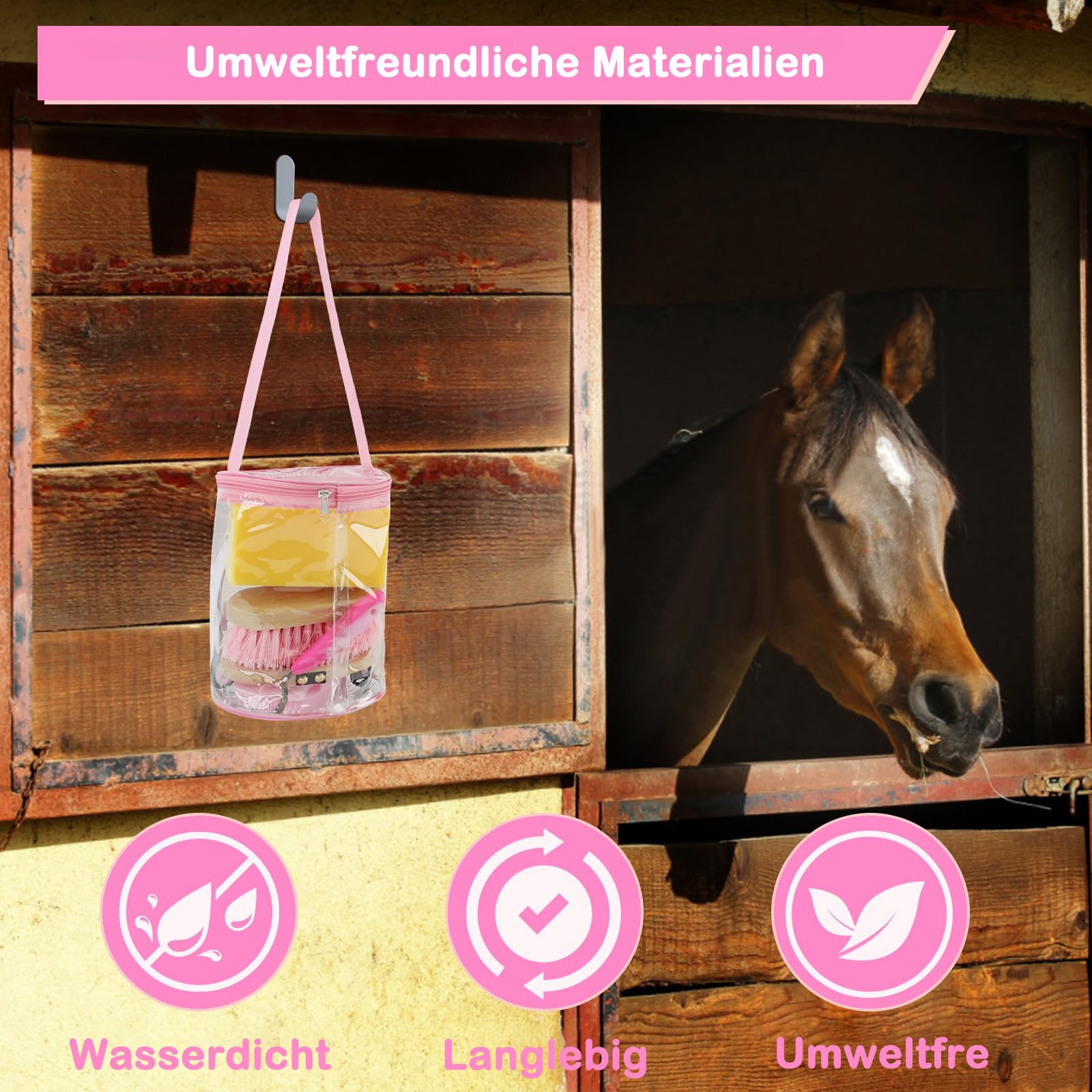 Kit de toilettage pour chevaux 9 pièces avec sac de transport, kit de nettoyage pour chevaux avec brosses souples et dures en bois, grattoir à sabot, crinière, grattoir à soudure, etc