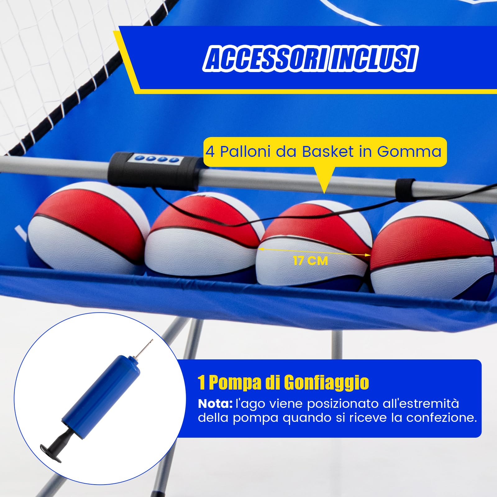 COSTWAY Macchina da Pallacanestro Elettronica Pieghevole, Gioco Arcade da Basket a Doppio Tiro per Casa con 8 Modalità di Gioco, Suono Arcade, Punteggio Elettronico, 4 Palloni e Pompa (Blu)
