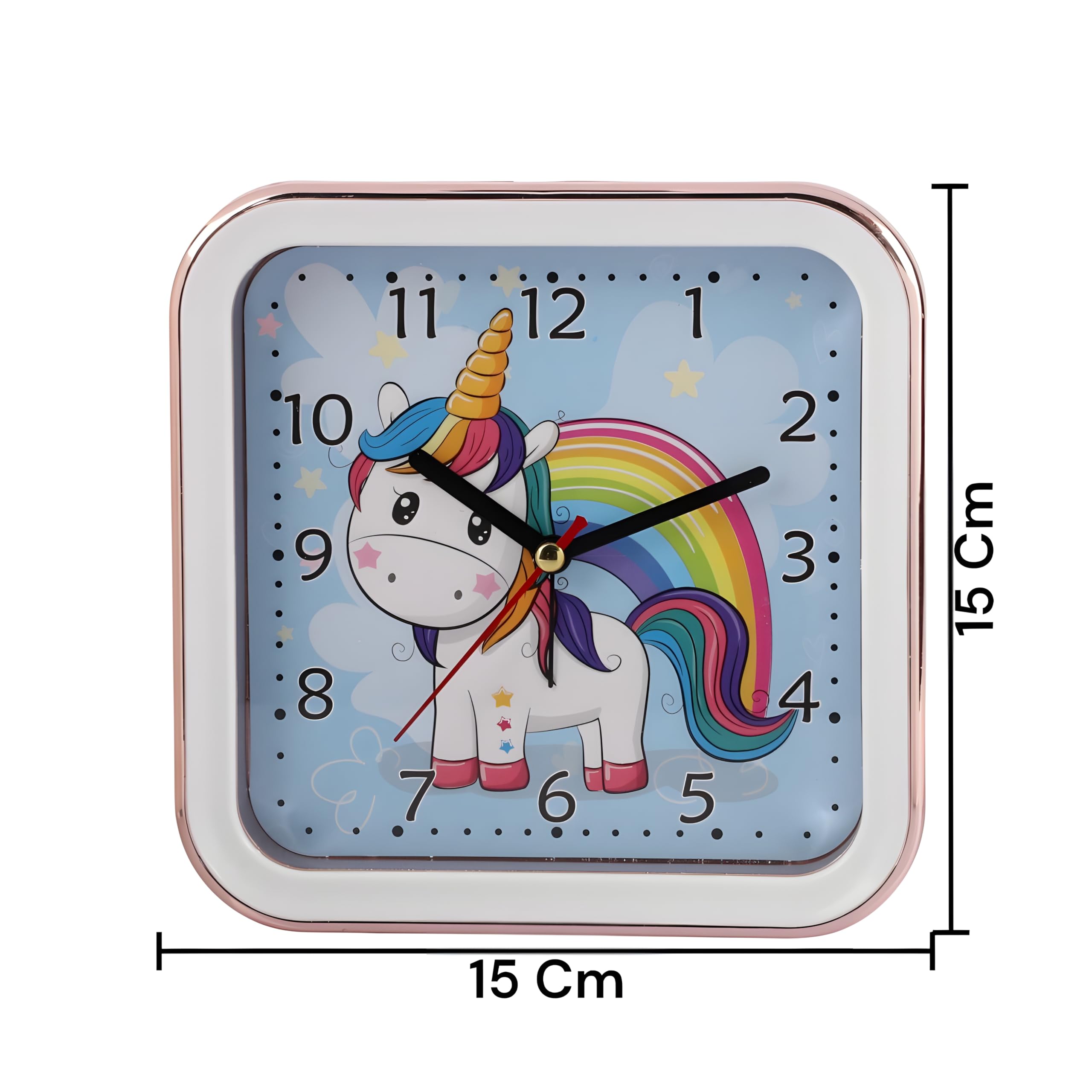 De'rons Analog Table Alarm Clock for Heavy Sleepers Alarm Clock for Study Table Funny Cute Unicorn Cartoon Poster Alarm Clock for Girls Kids Boys Bedroom 15 x 15 cm