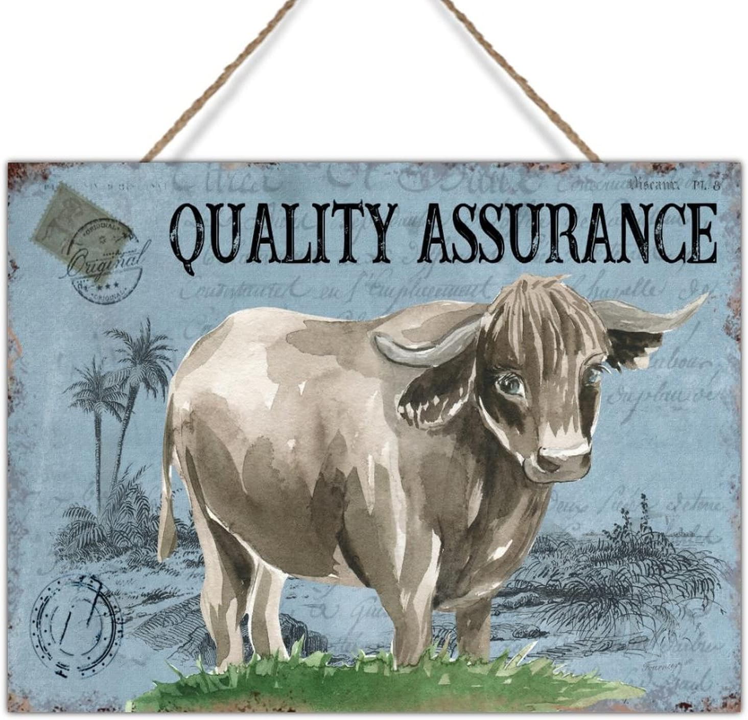 Vintage French Style Cow Blue Wood Wall Sign Rustic Wood Wall Art Plaques Watercolor Farm Animal Cattle Rustic Signs for Living Room 24x18in Birthday Gift to Farmer