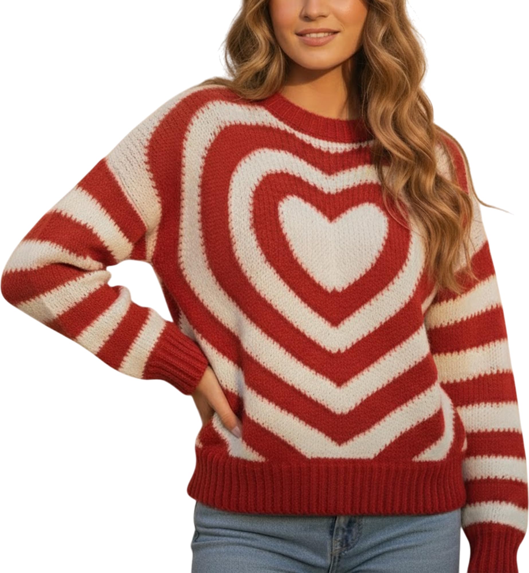 Heart Pattern Sweater for Women Couples and Friends 100 Acrylic Knit Pullover Soft Warm Crewneck Long Sleeve Cozy