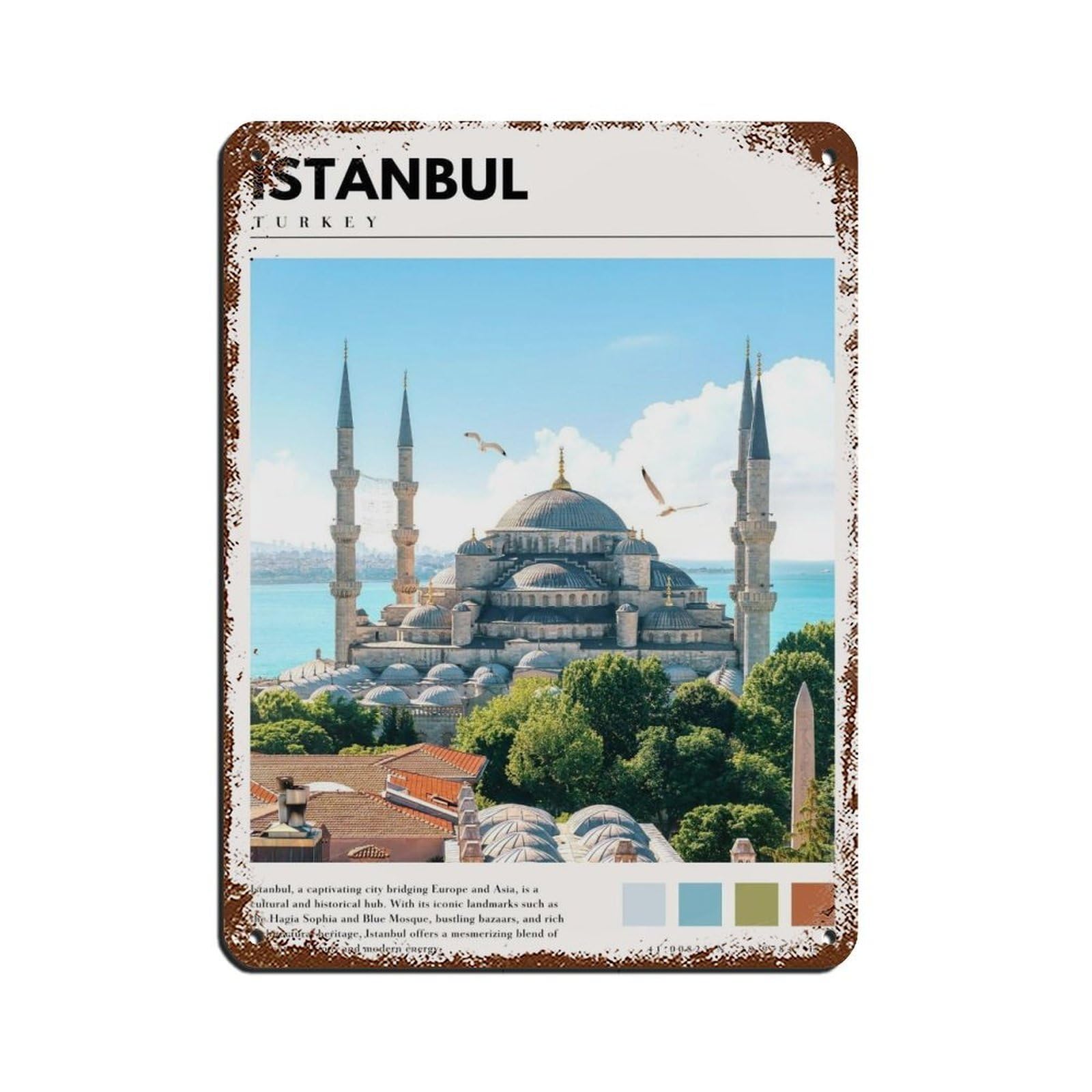 Istanbul Hagia Sophia & Blue Mosque Poster Retro Poster Metal Tin Sign Chic Art Retro Iron Painting Bar People Cave Cafe Family Garage Poster Wall Decoration 12x16inch(30x40cm)