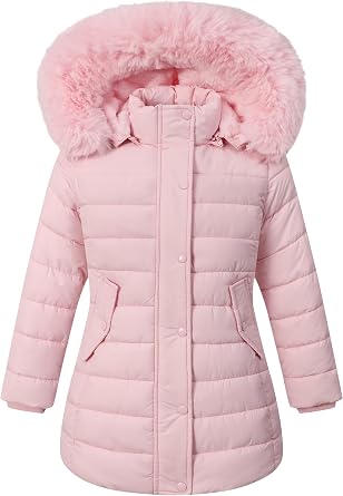 Girls Winter Waterproof Warm Long Coat,Kids Puffer Jacket Outerwear Parka,Removable Hood