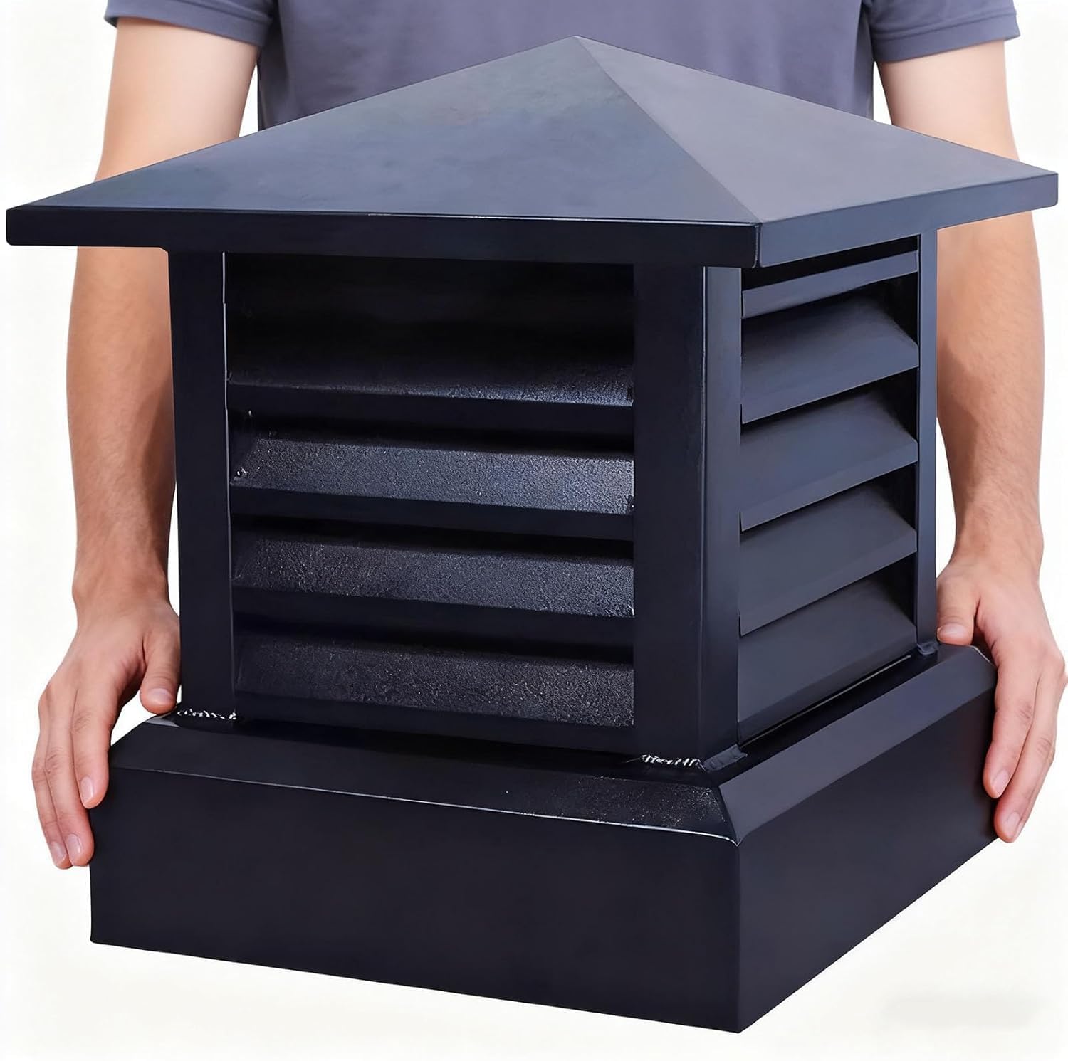 Chimney Cowl Vent Cover Cap Black, All-Weather Square Rooftop Rain Flue