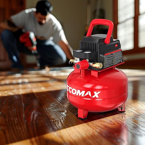 Miniatura 7 de ECOMAX Compresor de aire de 3 galones 110 PSI Pancake tanque portátil sin aceite con kit de accesorios de 11 piezas