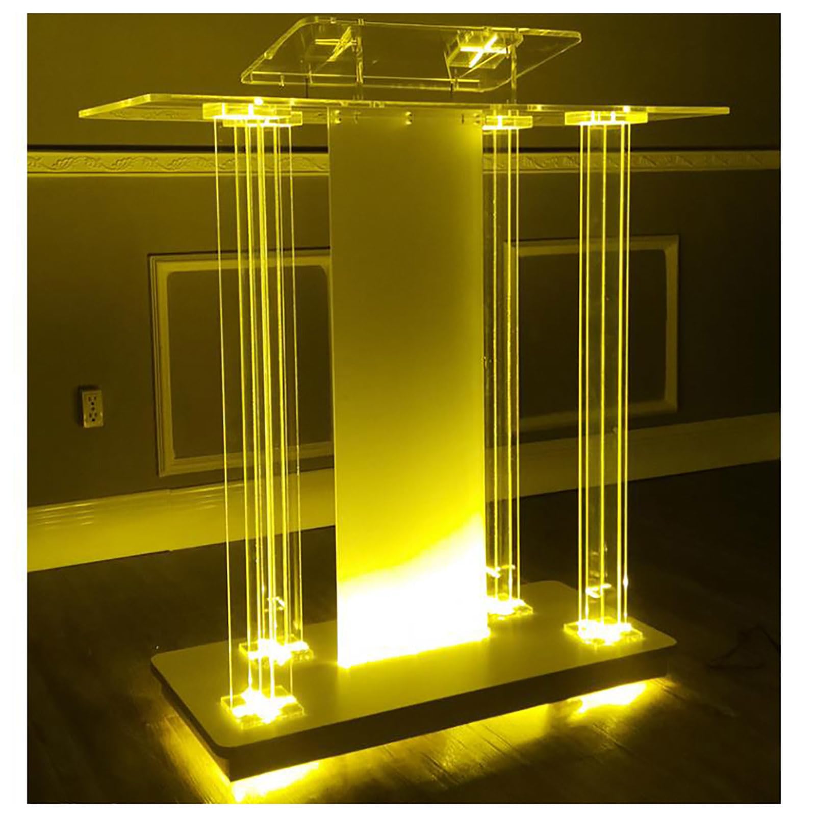 GLIVANTA Podium Acrylique, Mobile Chaire D'eglise a LED, Transparent Podium De Conférence, Pupitre Lutrins pour Salle De Classe Lecture Bureau Église Mariages