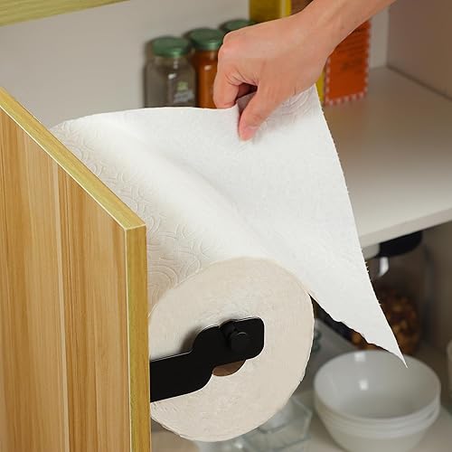Miniatura 4 de ZUNTO Soporte para toallas de papel negro para puerta de gabinete o debajo del gabinete - Barra autoadhesiva para rollos grandes, barra de toallas