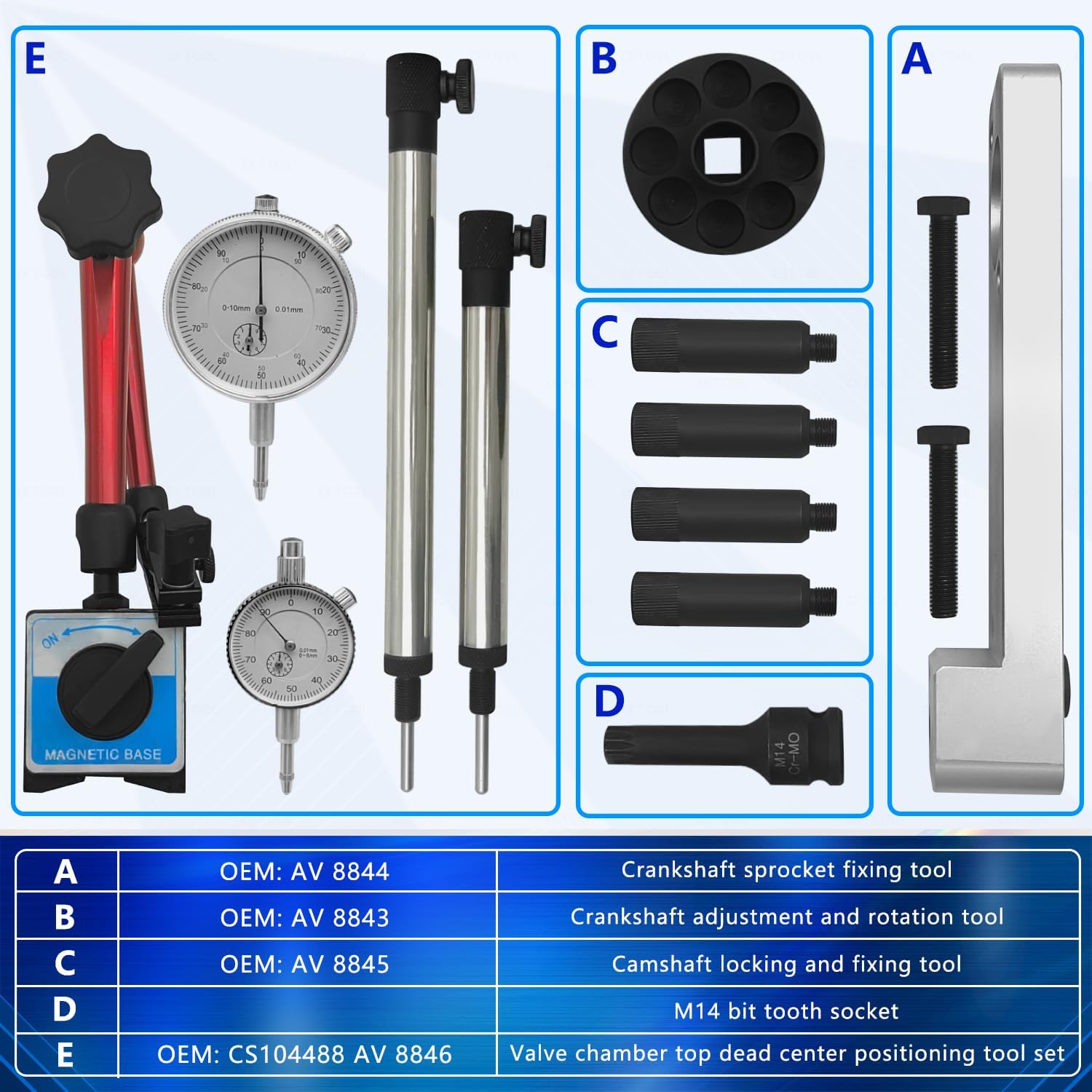 ZKTOOL Engine Camshaft Locking Timing Tool Kit Compatible with Maserati Geberit President Levante 3.8L 4.2L 4.5L 4.7L 4.8L 6.3L Ferrari 458 488 F8,OEM AV 8843、 AV 8844、AV 8845、AV 8846、CS104488