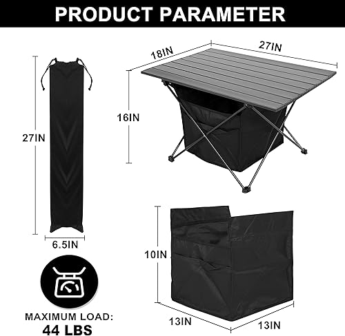 Miniatura 3 de YSSOA Mesa plegable portátil de aleación de aluminio con almacenamiento de alta capacidad y bolsa de transporte para camping, viajes, senderismo,