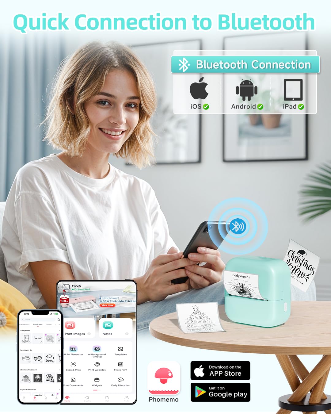 Phomemo M02X Mini Imprimante Thermique Bluetooth Portable sans Encre