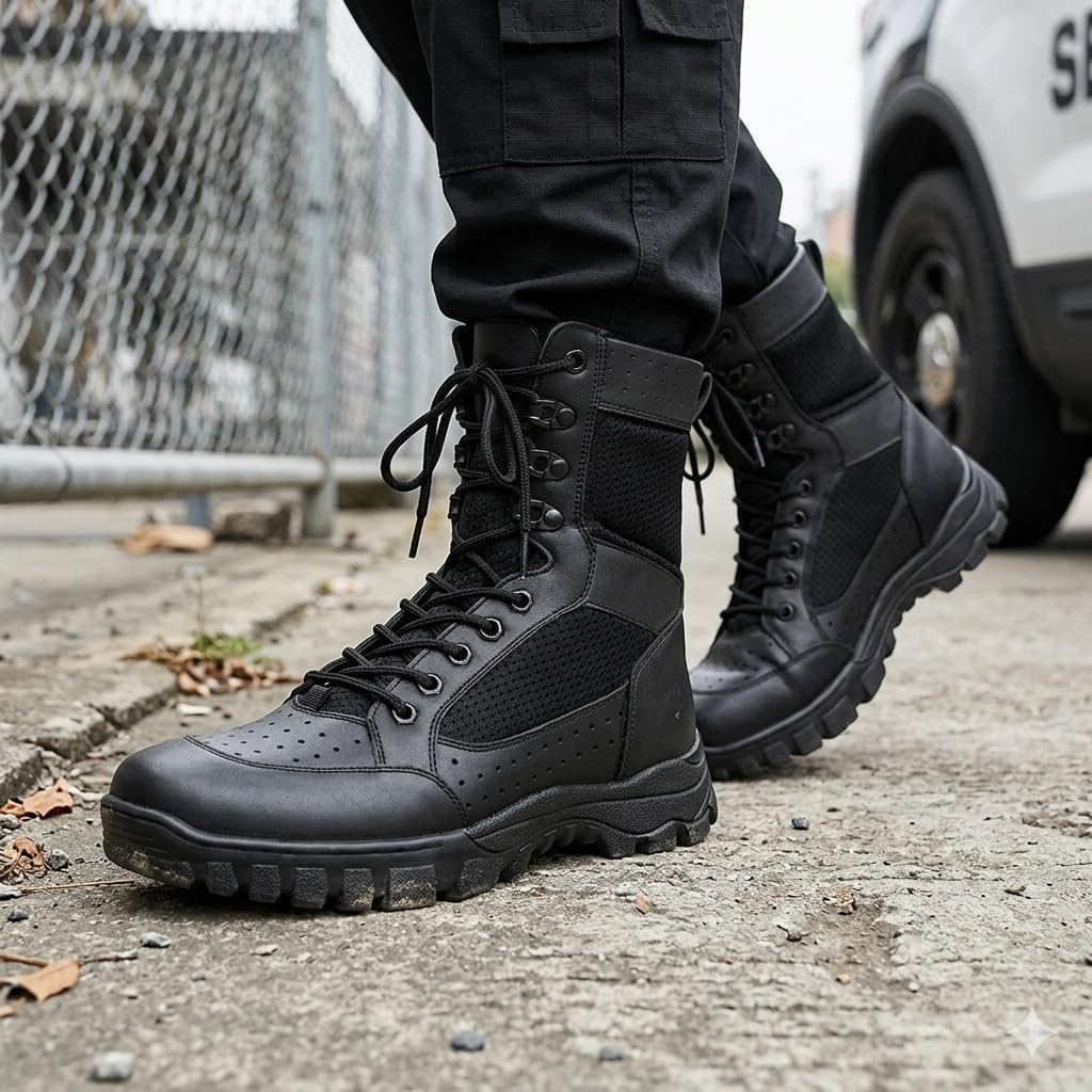Men's Breathable Tactical Military Work Boots 8 Inch Side Zipper Lightweight Non-Slip Combat Shoes for Hiking Security Patrol Outdoor Trailmarch