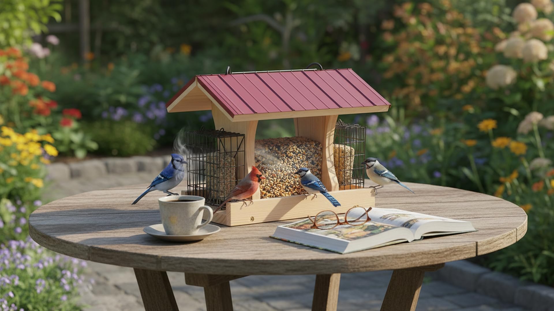 XL Hopper - Comedero para pájaros para exteriores, kits de comedero de pájaros para adultos para construir, comedero de rancho con jaulas de sebo - Cedro rojo resistente de 3/4 pulgadas - Larga