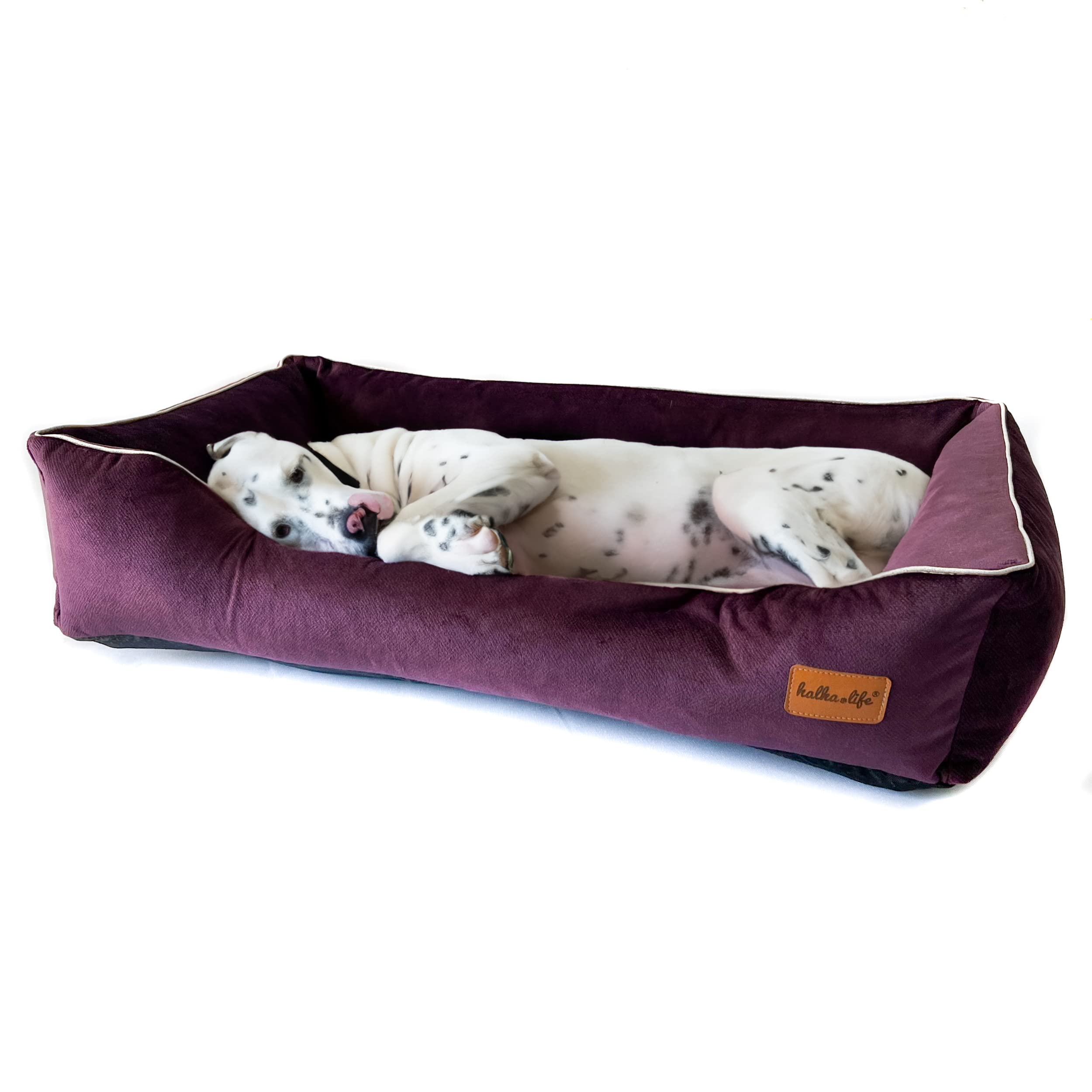Halkalife Waterproof and abrasion-resistant dog sofa. Dog bed with raised edges, Removable Washable Cover, soft dog bed. (L (29,5 x 41,3 x 7 inches), Plum)