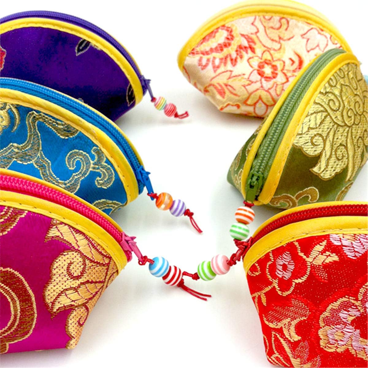 HUAMULAN 12PCS Silk Coin Purse Zipper Wallet Embroidered Sugar Bag Jewelry Pouch Lipstick Container - Image 7