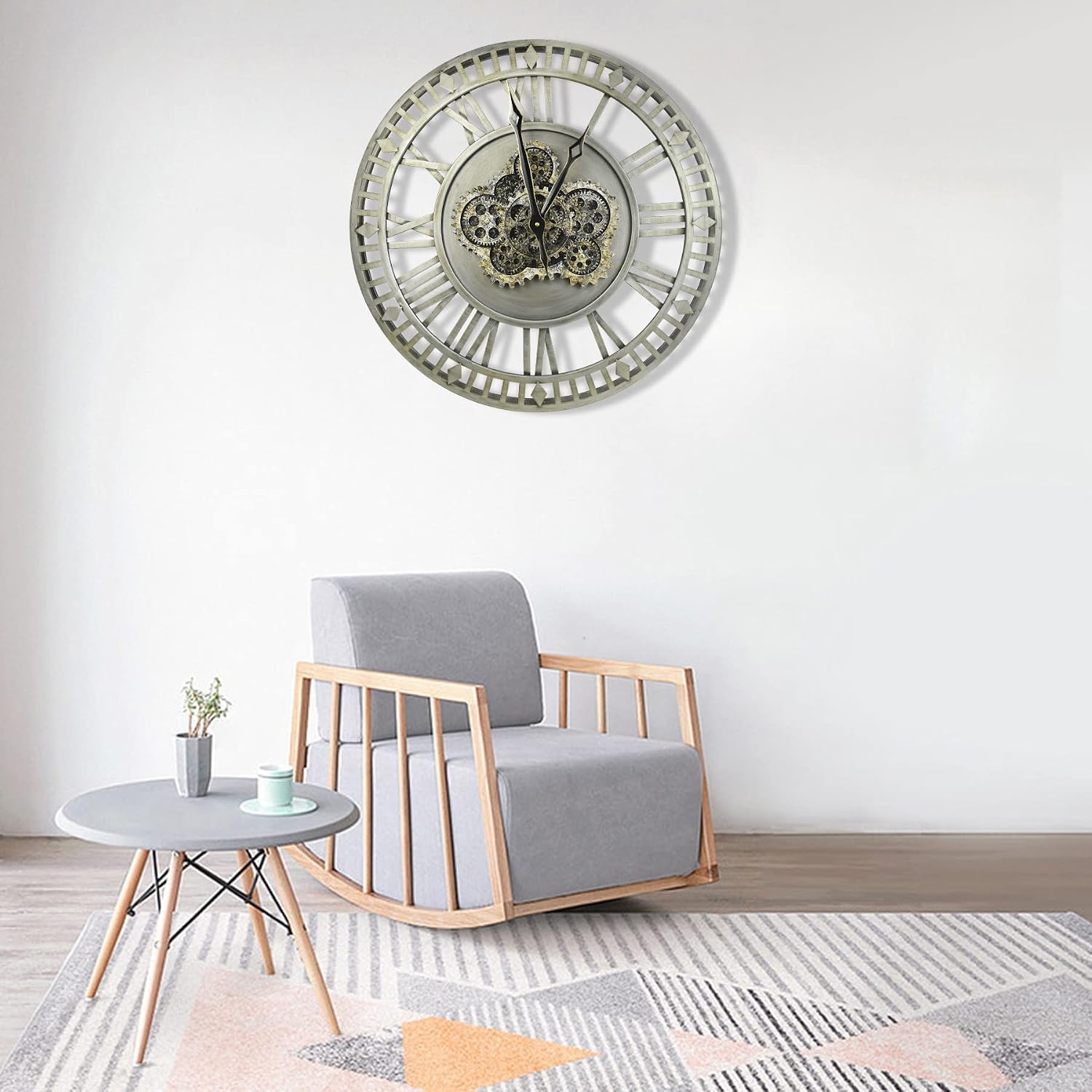 24" Premium Metal Real Moving Gears Large Wall Clock for Living Room Decor, Oversized Modern Industrial Steampunk Farmhouse Clocks for Kitchen Office Cafe Fireplace Home Decor (Vintage Bronze)