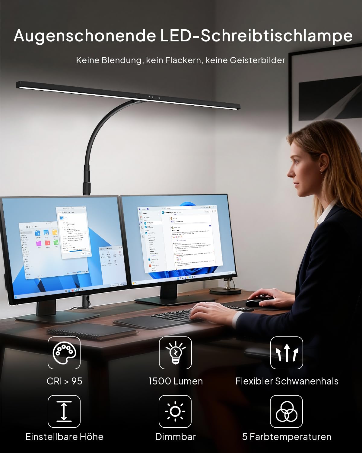 KableRika 24W Lampada da scrivania a LED per ufficio, lampada da scrivania con morsetto, telecomando e sensore gestuale, luce da scrivania di design dimmerabile, lo studio e l'illuminazione di casa