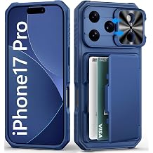 BXYJY for iPhone 17 Pro Case Wallet, Card Holder 4-5 Cards, Blue | Slide Camera Lens Cover, Military Grade Shockproof, Heavy Duty, Rugged Matte Women Men Cell Phone Case for iPhone 17 Pro 6.3"