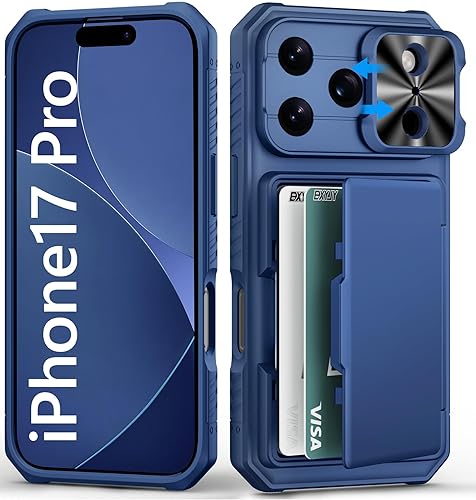 BXYJY for iPhone 17 Pro Case Wallet with Card Holder (4-5 Cards), Slide Camera Cover, Military Grade Drop Shockproof, Heavy Duty Rugged Women Men Phone Case for iPhone 17 Pro 6.3" 2025, Blue