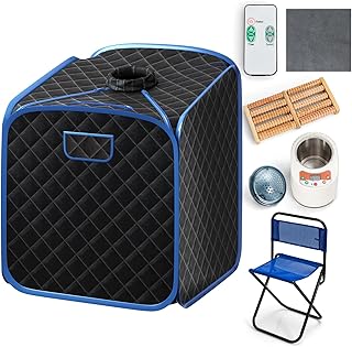 HOMASIS Mini Dampfsauna tragbar, Heimsauna mit Dampfgenerator 2 L, Sauna für Zuhause mit Fernbedienung, 9 Temperaturstufen & Timer, Mobile Saunazelt mit Klappstuhl & Fußmassagegerät (Schwarz)