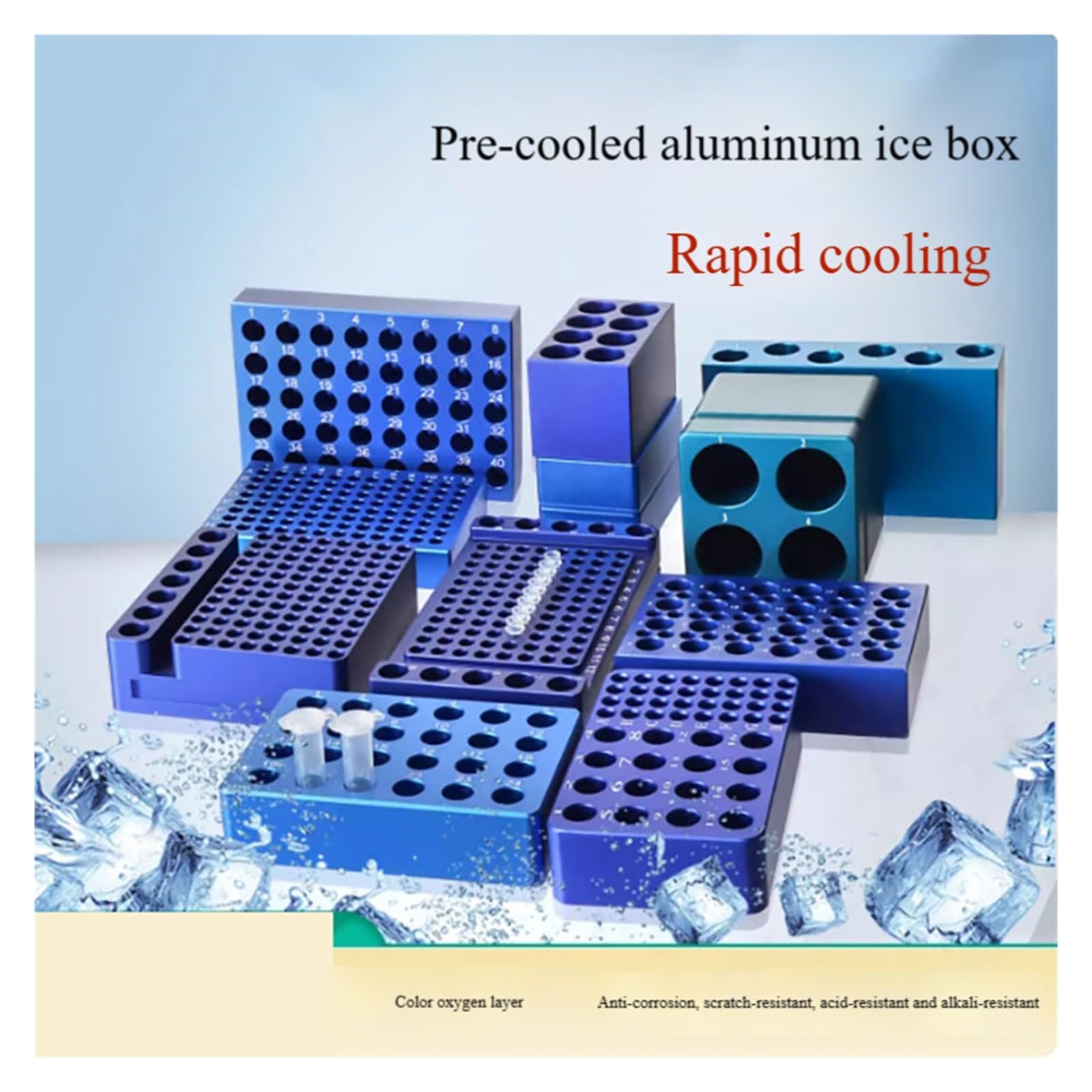 Gradilla Para Tubos De Centrífuga Caja de hielo de aluminio for laboratorio, tubo de congelación con termostato de metal de baja temperatura, 24 orificios/96 orificios | 40 holes 1.5ml2ml