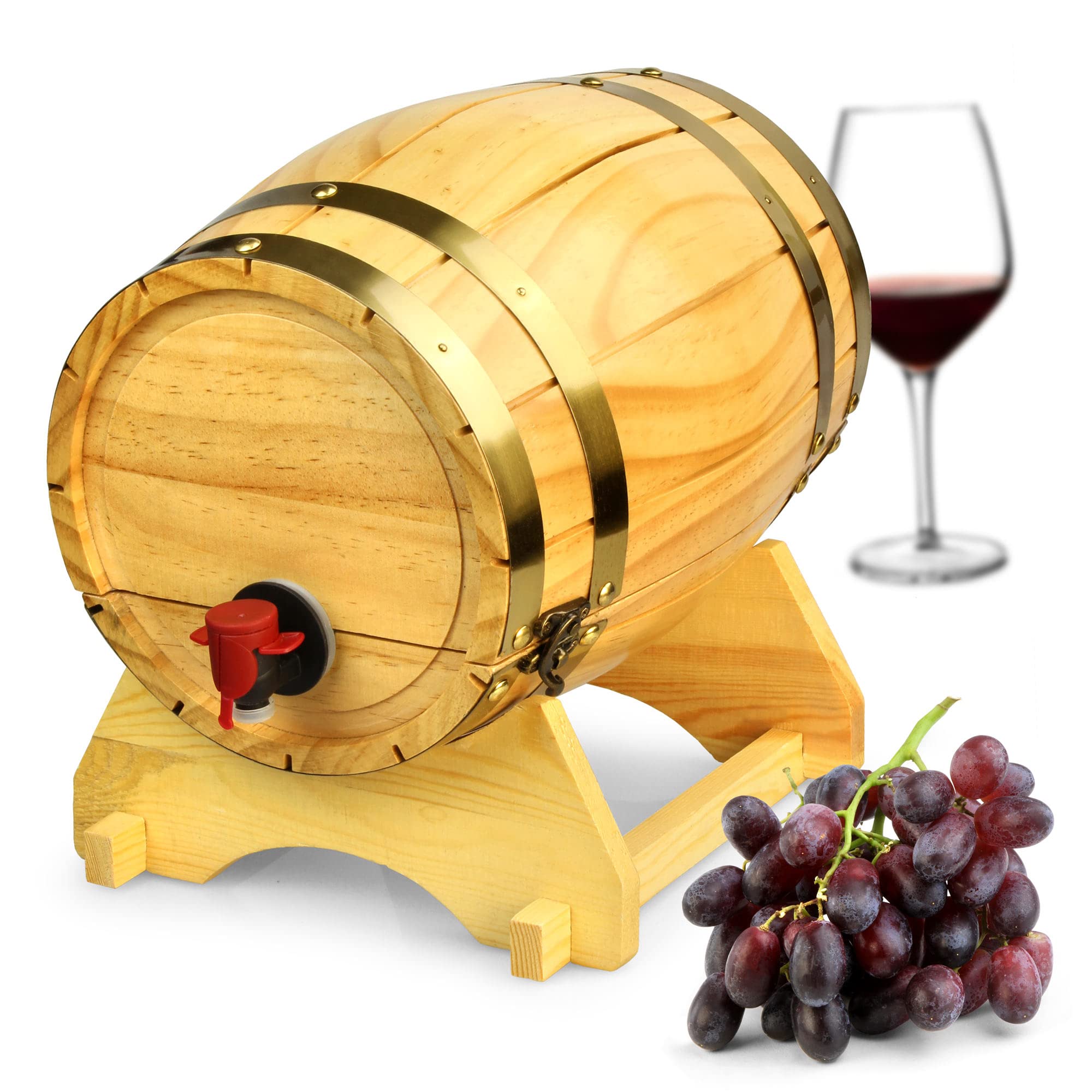 bar@drinkstuff DS35948 Distributeur de vin en bois de pin naturel 4,5 l – Distributeur de vin de table de style vintage