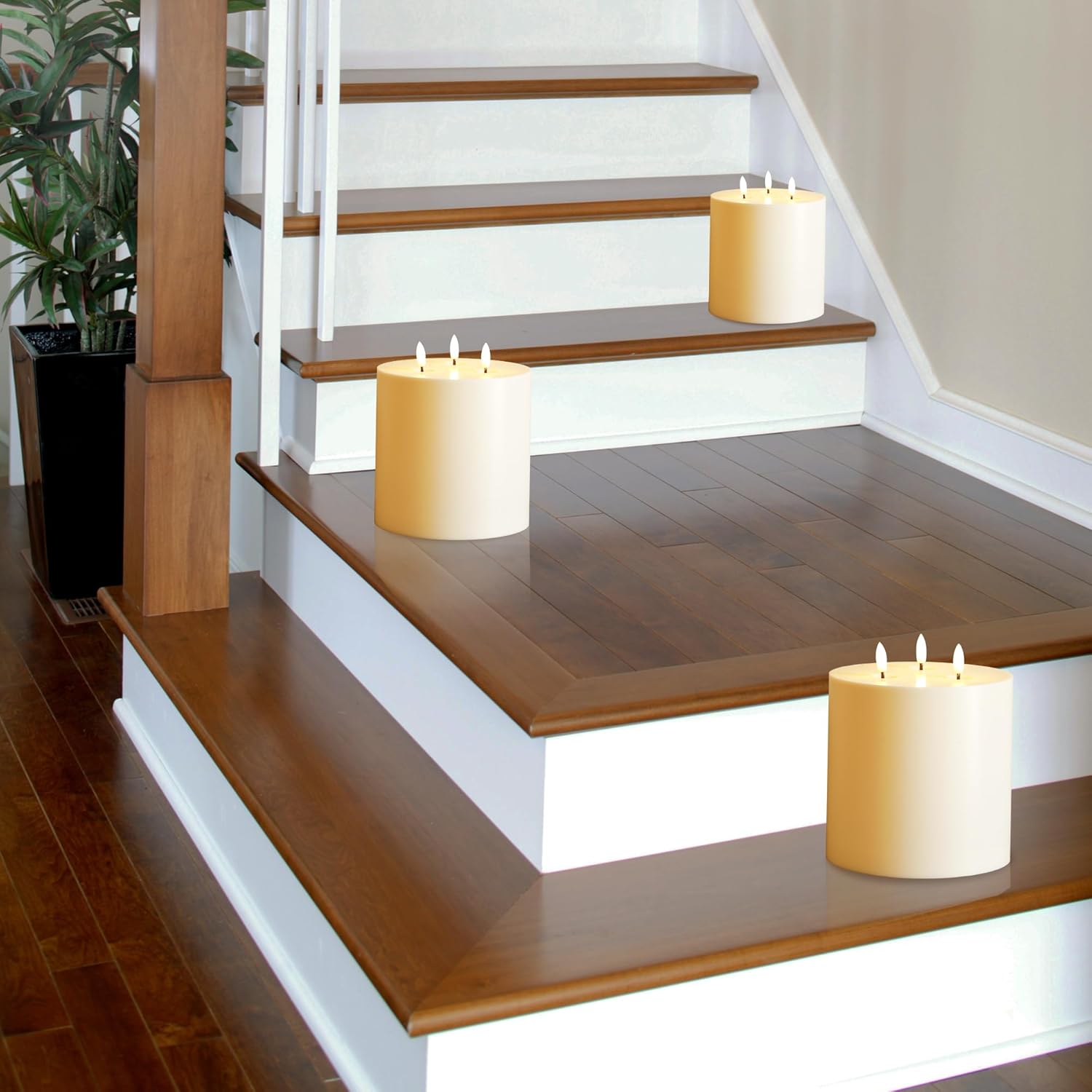 Large Outdoor Candles with Remote Waterproof 6"x6" Flickering Flameless Candles with 3 Wicks Plastic Big Battery Operated Candle for Indoor Outdoor Use, Ivory