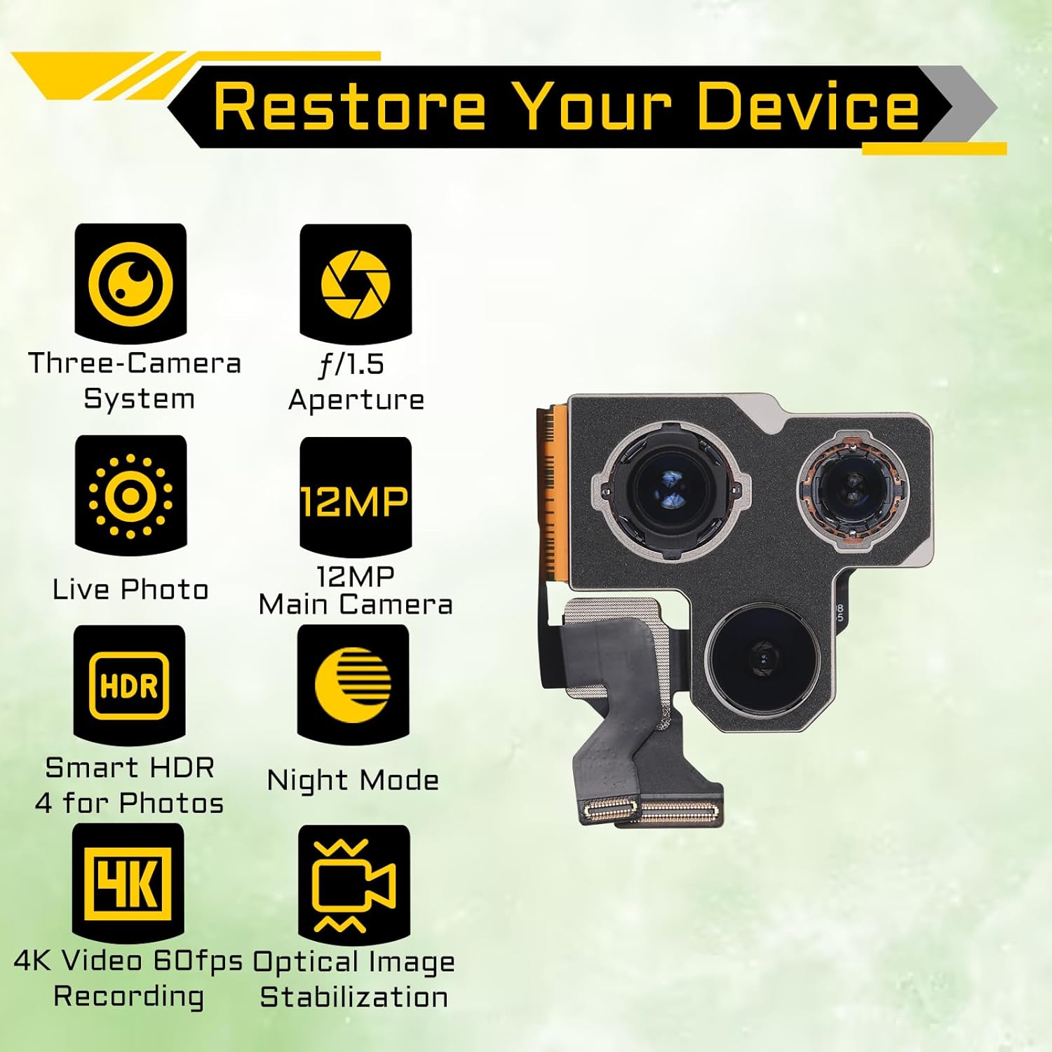 for iPhone 13 Pro 13 Pro Max Camera Replacement Rear Camera 12MP HD Video HDR Photo Main Camera Flex Cable Lens Module with Full Repair Tools Kit A2483 A2636 A2638 A2639 A2484 A2641 A2643
