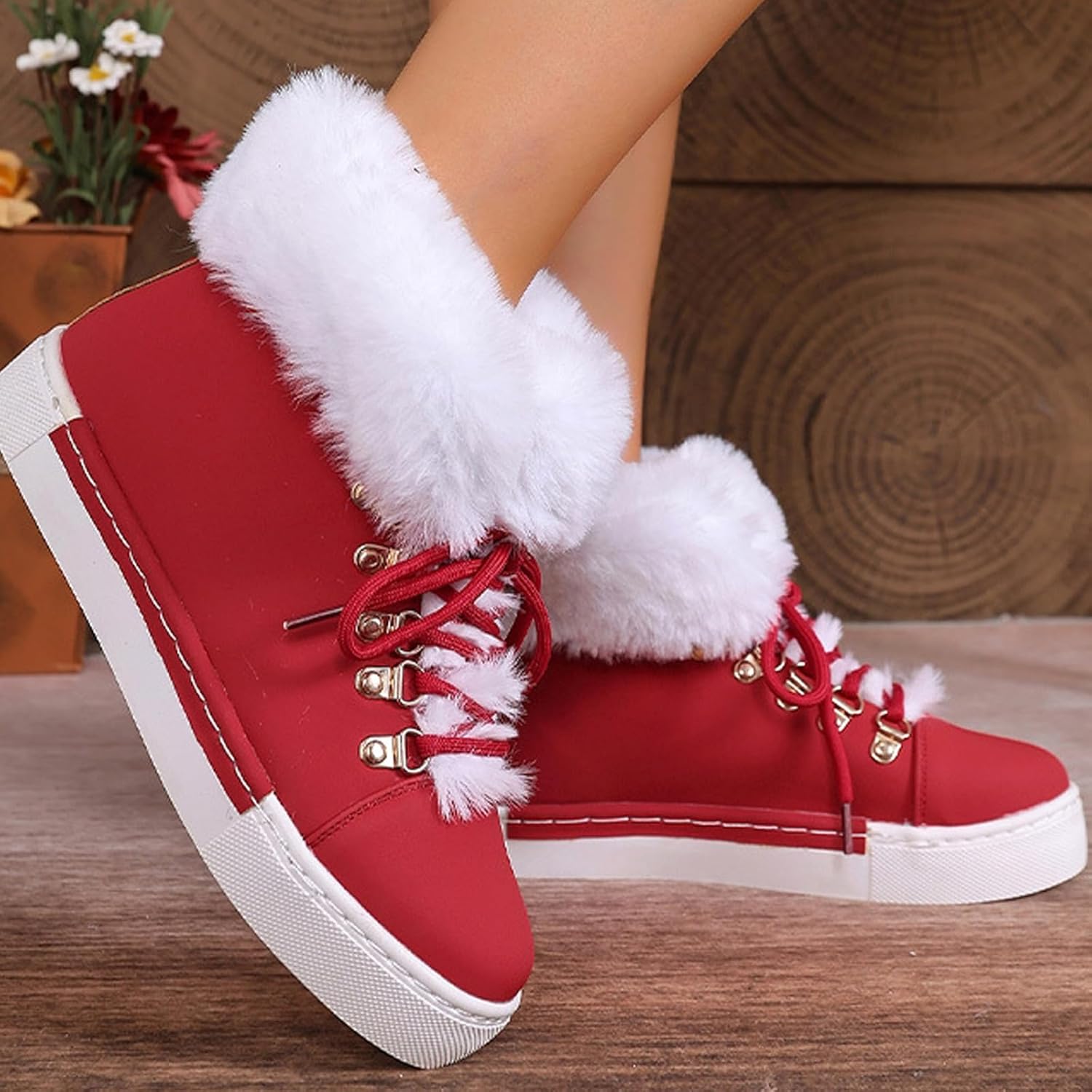 Women'S Flat Lace-Up Snow Ankle Boots Fashionable Winter Warm Thick-Soled Non-Slip Plush Lined Work Boots Comfortable Casual Snow Boots