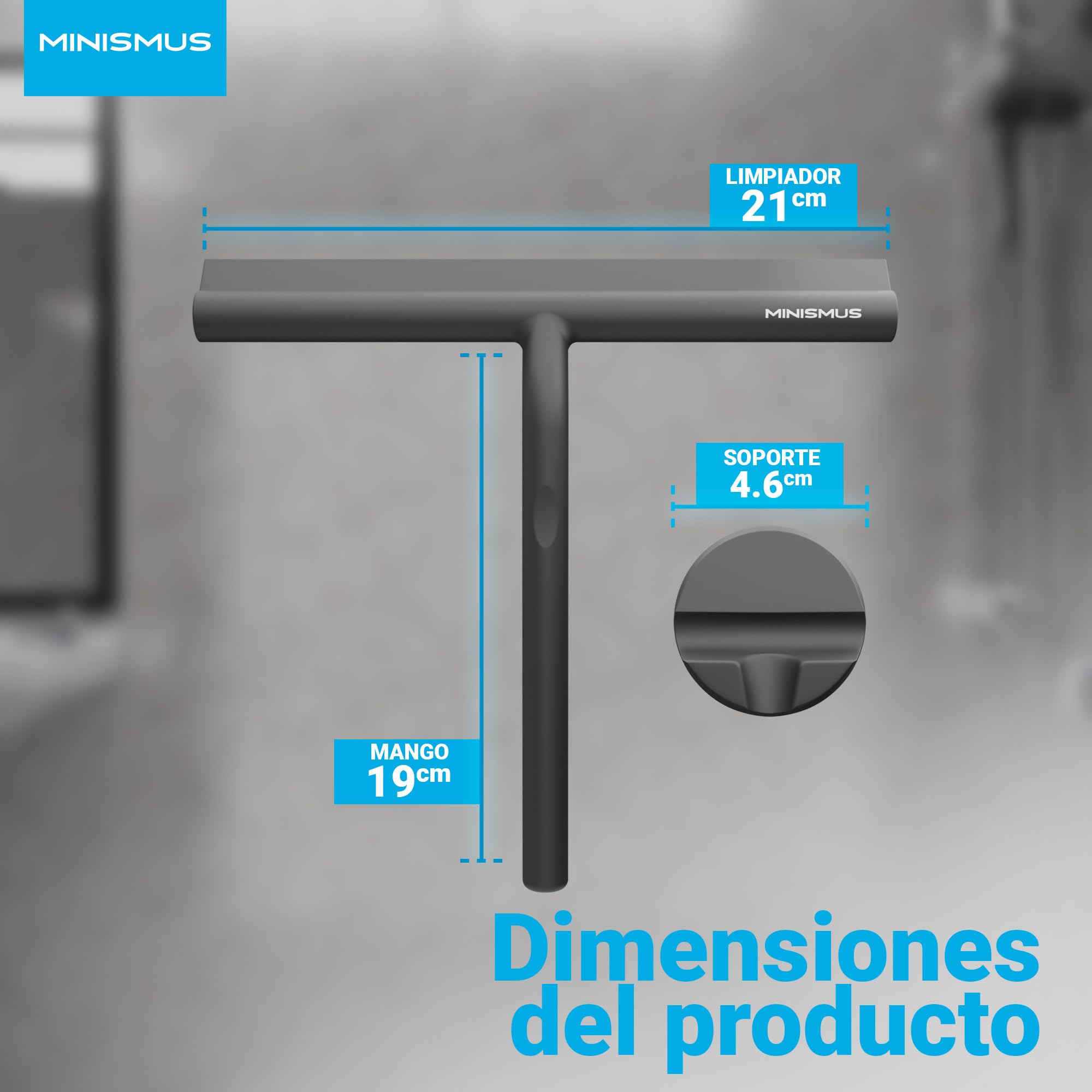 Minismus Limpiacristales para Ducha, baño, Azulejos, Espejos, Ventanas, Incluye Soporte magnético sin taladrar, Autoadhesivo, diseño Moderno (Negro, 21 cm) — view 6