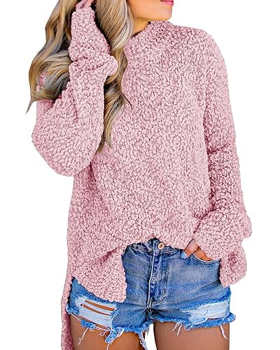 Imily Bela Womens Fuzzy Knitted Sweater Sherpa Fleece Side Slit