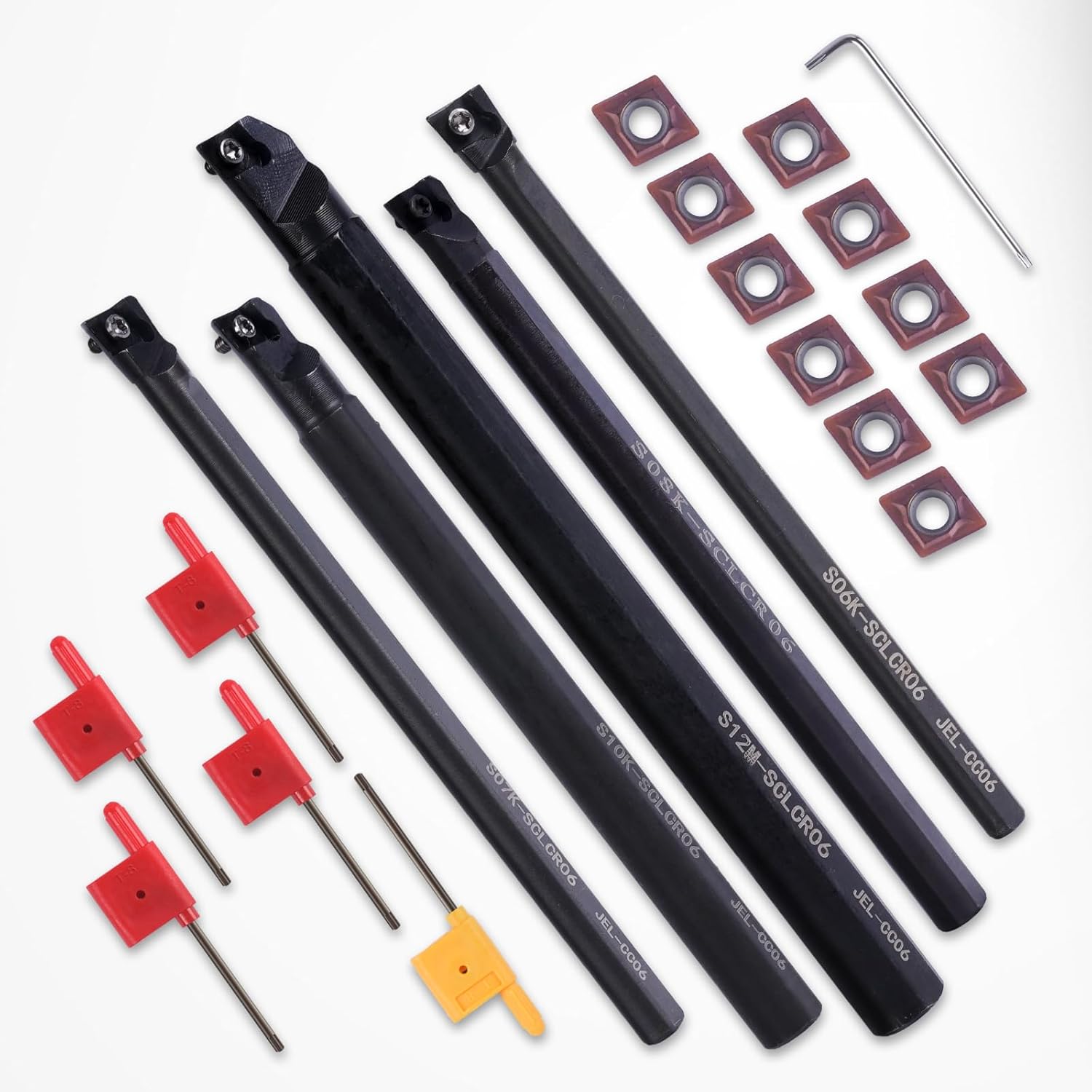 Indexable Lathe Internal Boring Bar 15PCS Kit-5PCS Metal Lathe Tools Holder 10PCS CCMT21.51 Carbide Insert for Boring S06K/S07K/S08K/S10K/S12M-SCLCR06